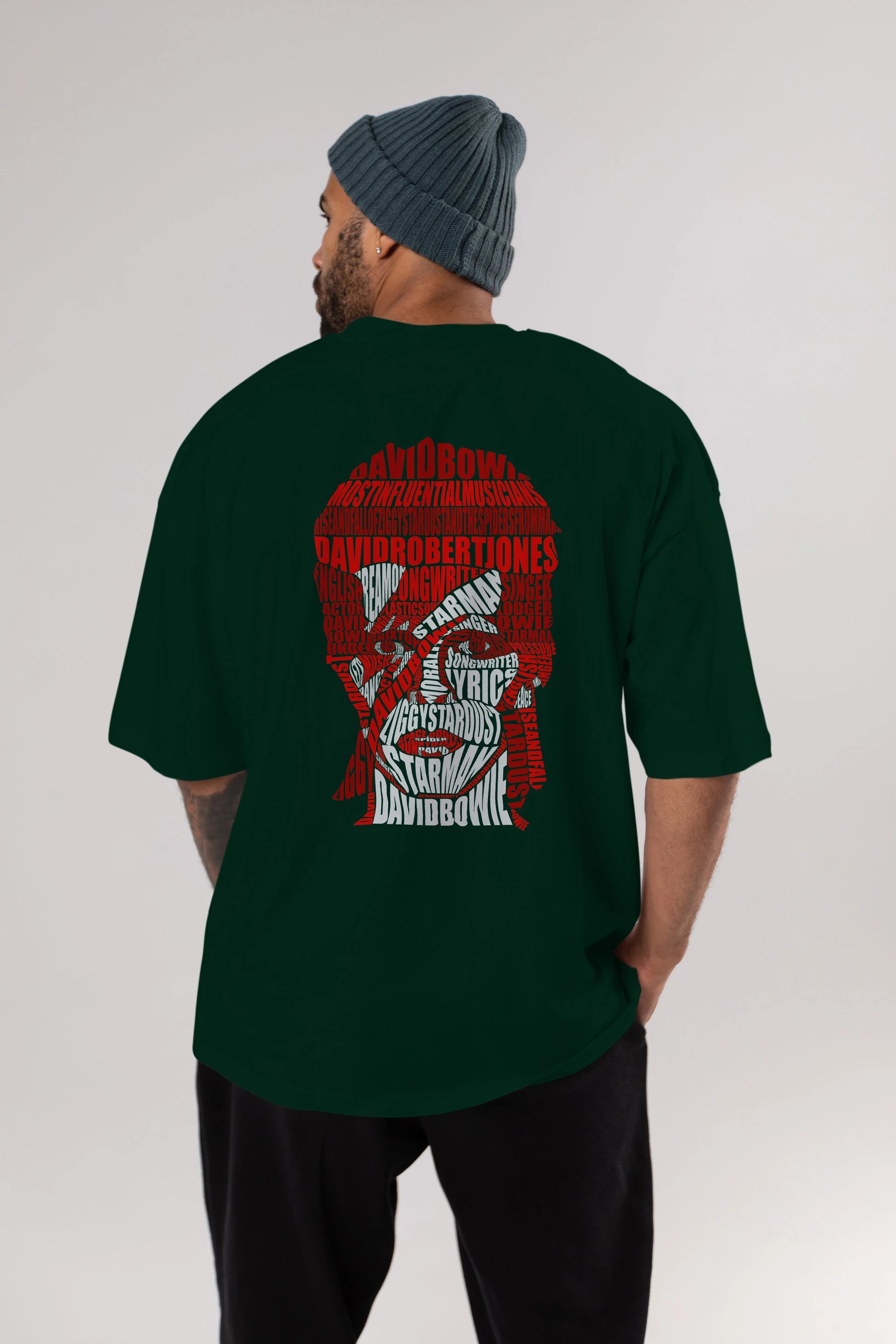 David Bowie Calligram Arka Baskılı Oversize t-shirt %100 pamuk Erkek Kadın Unisex