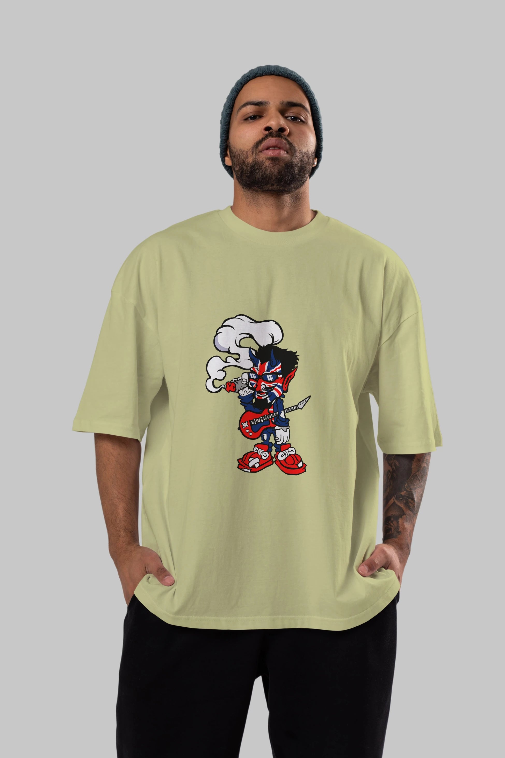 Uk Devil Rockstar Ön Baskılı Oversize t-shirt Erkek Kadın Unisex %100 Pamuk tişort