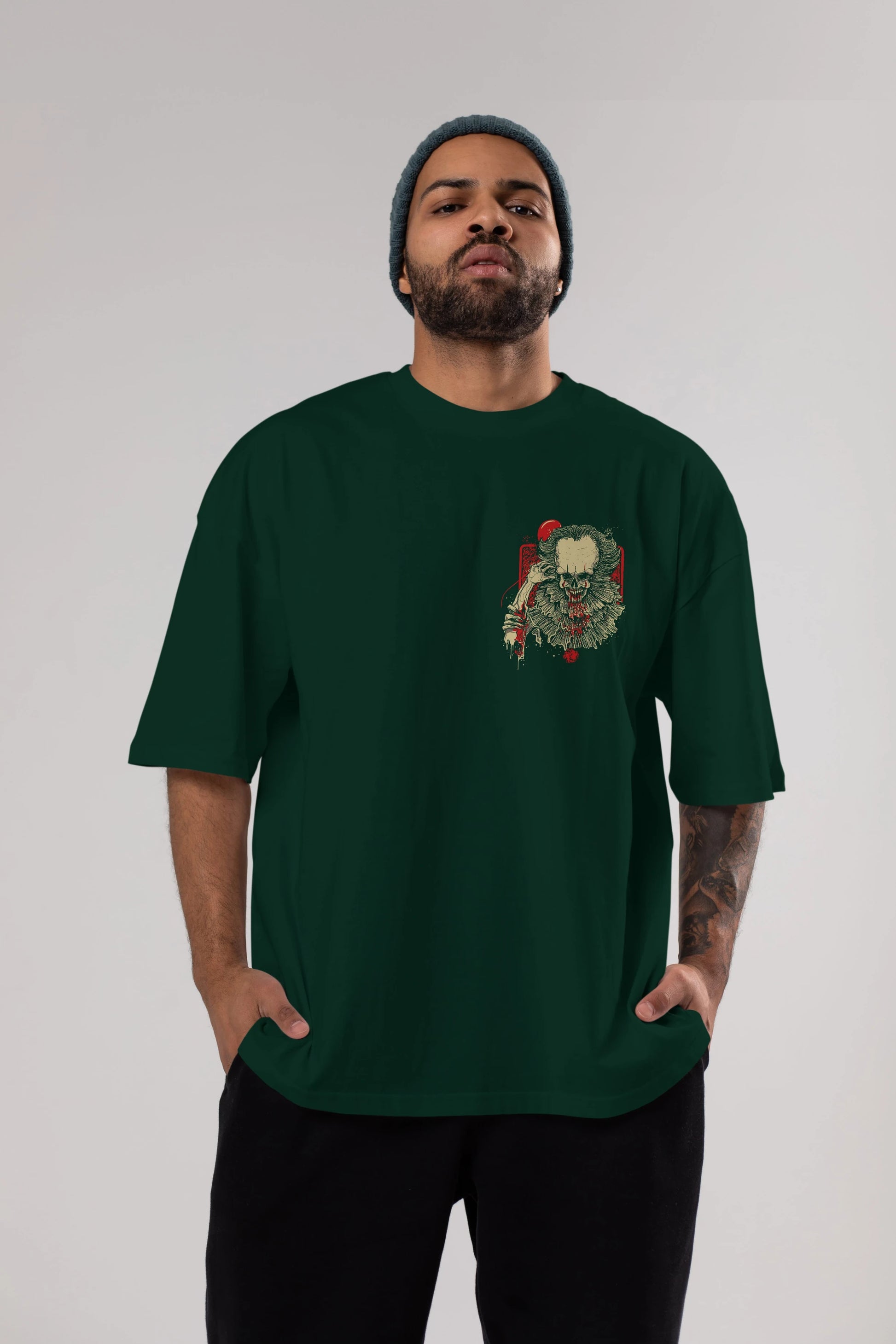 it (2) Ön Sol Baskılı Oversize t-shirt Erkek Kadın Unisex %100 Pamuk Bisiklet Yaka tişort