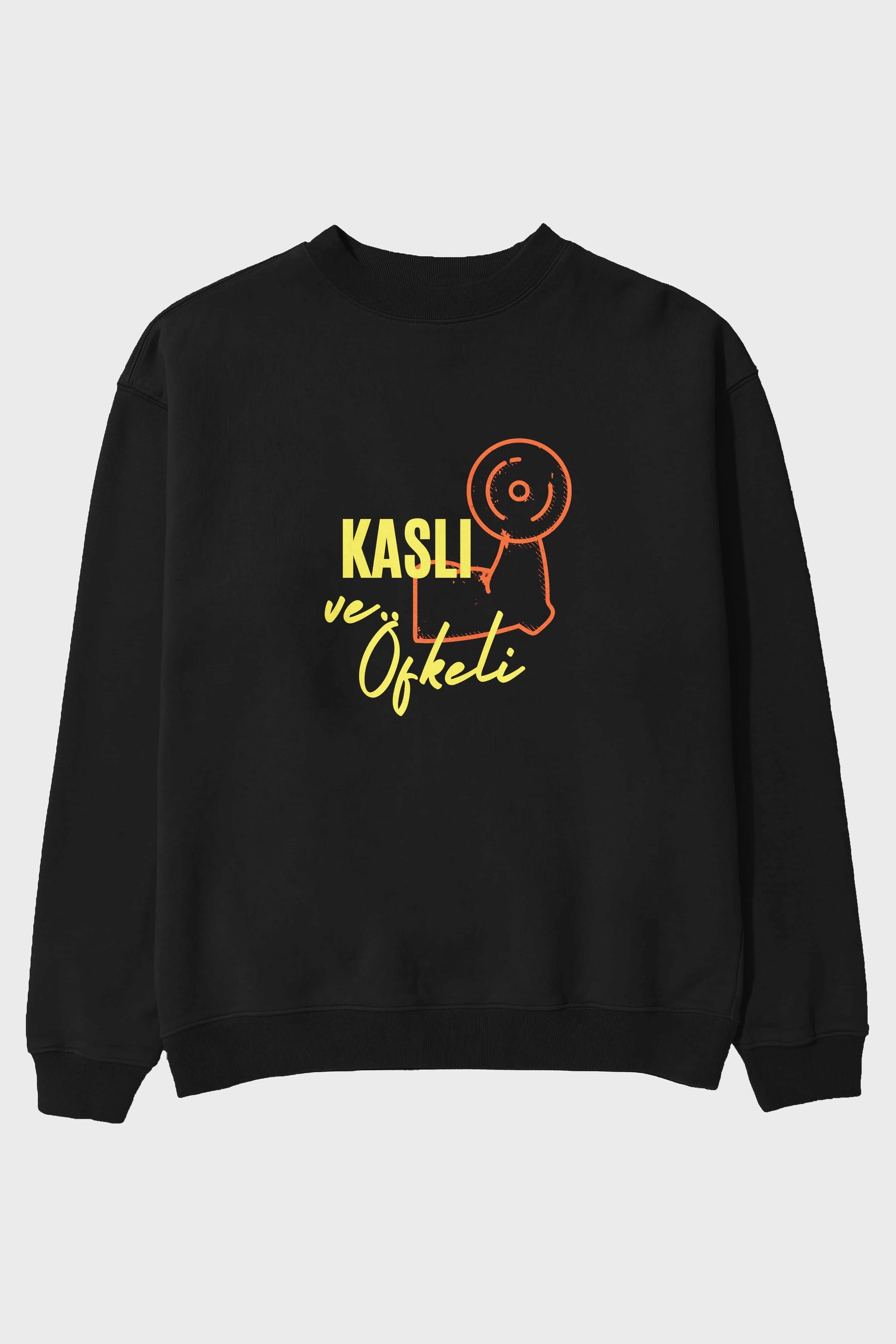 Kaslı ve Öfkeli Yazılı Ön Baskılı Oversize Sweatshirt Erkek Kadın Unisex