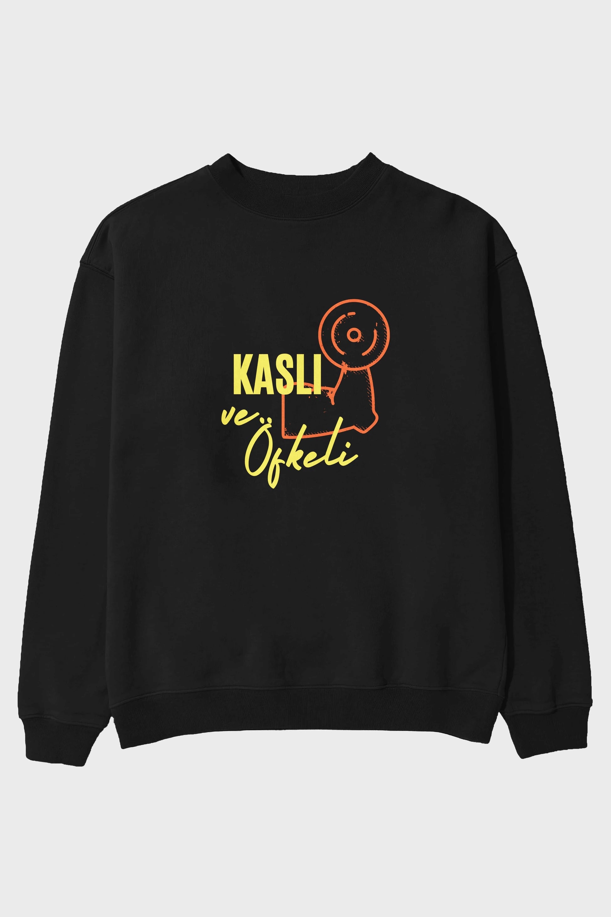 Kaslı ve Öfkeli Yazılı Ön Baskılı Oversize Sweatshirt Erkek Kadın Unisex