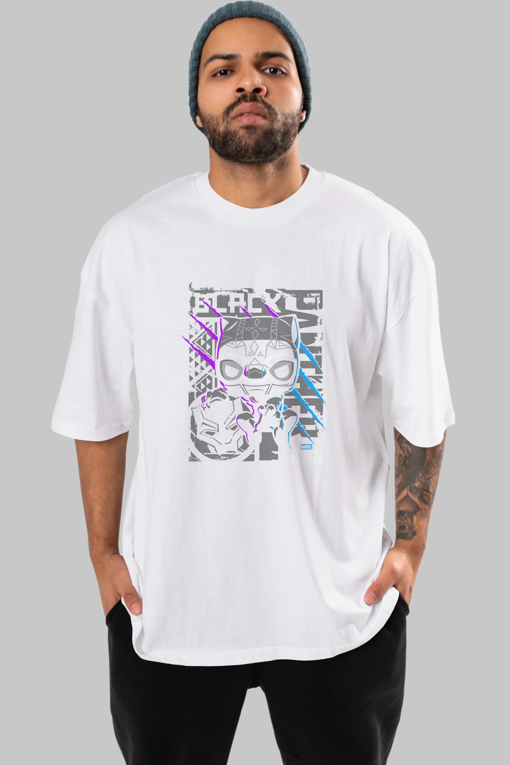 Black Panther Ön Baskılı Oversize t-shirt Erkek Kadın Unisex %100 Pamuk Bisiklet Yaka tişort