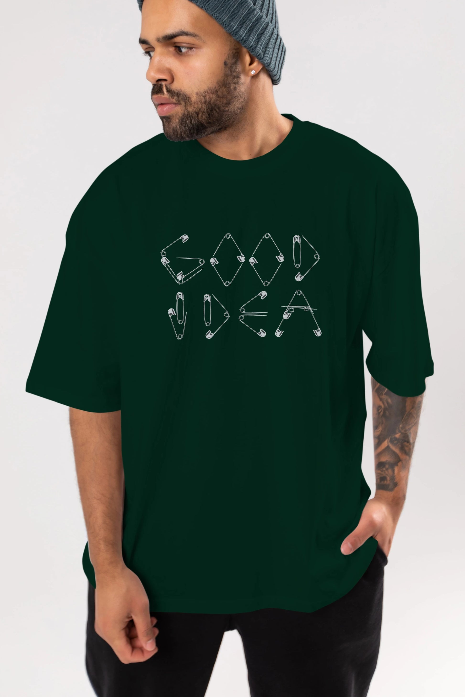 Good Idea Ön Baskılı Oversize t-shirt %100 pamuk Erkek Kadın Unisex