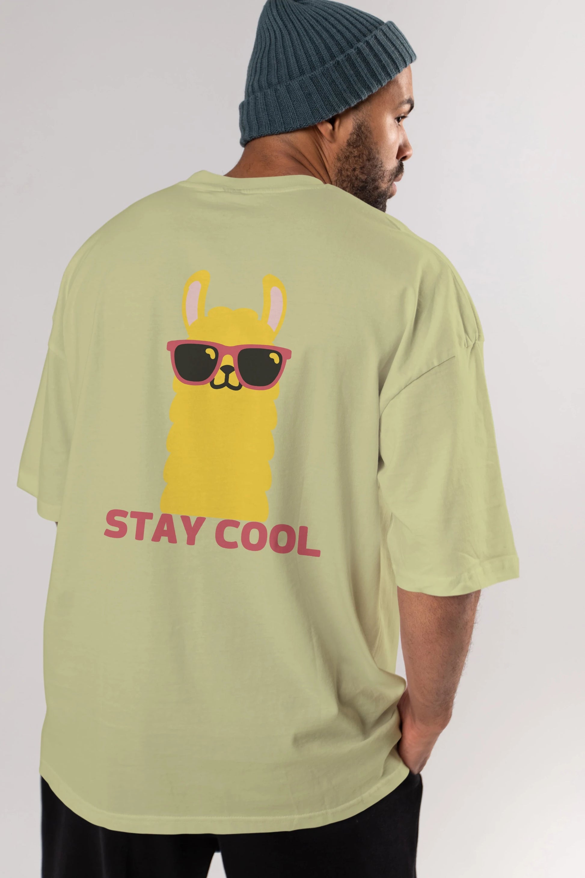 Stay Cool Yazılı Lama Arka Baskılı Oversize t-shirt Erkek Kadın Unisex