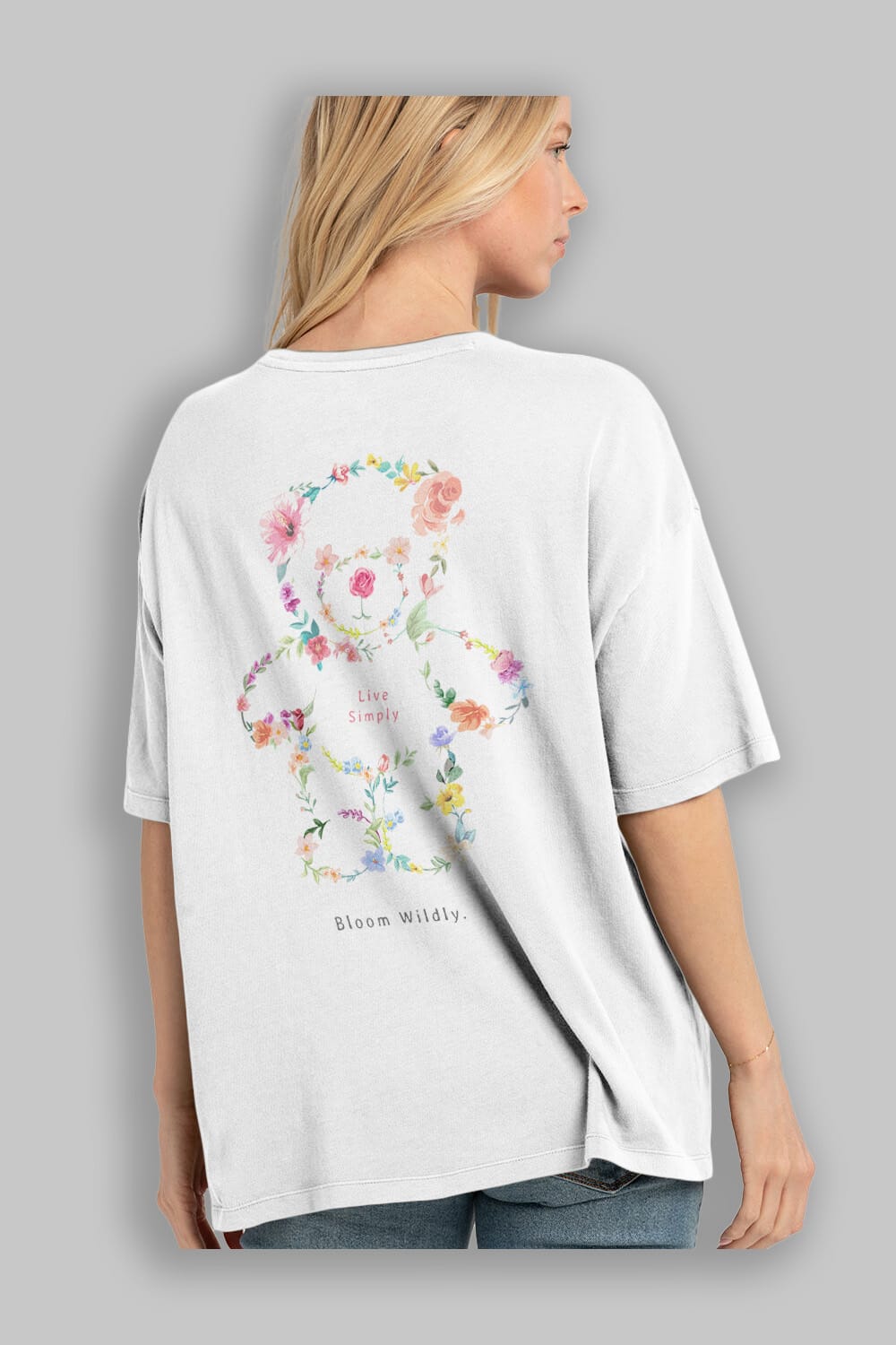Teddy Bear Flowers Arka Baskılı Oversize t-shirt Erkek Kadın Unisex
