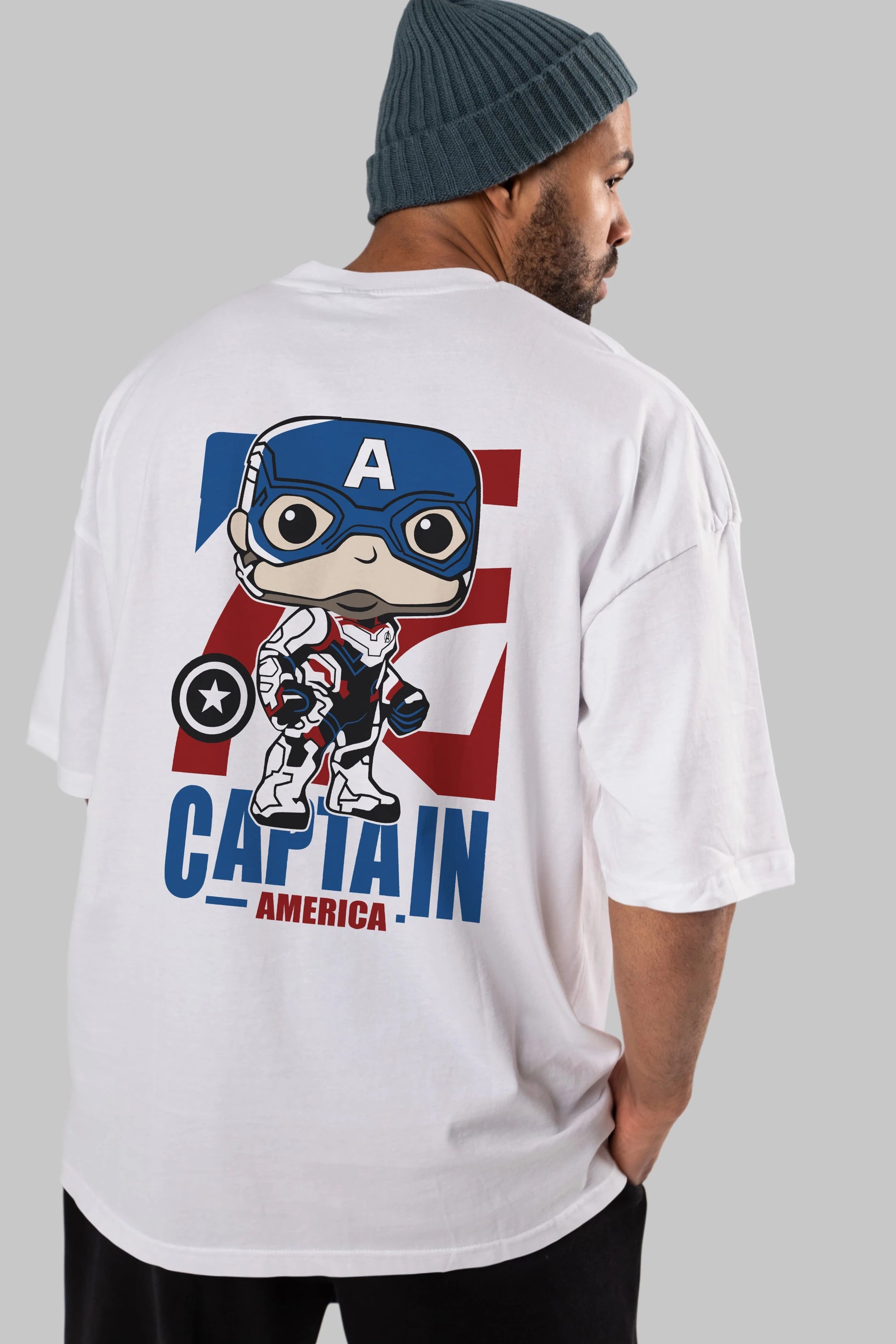 Captain America Arka Baskılı Oversize t-shirt Erkek Kadın Unisex %100 Pamuk Bisiklet Yaka tişort