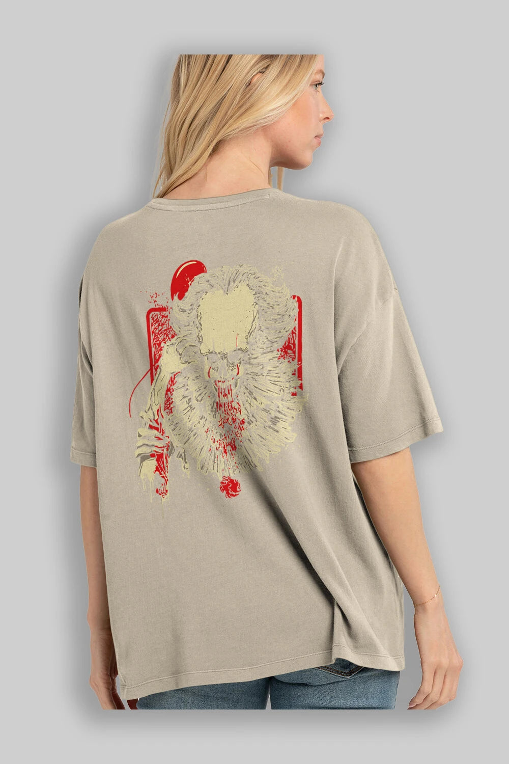 it (2) Arka Baskılı Oversize t-shirt Erkek Kadın Unisex %100 Pamuk Bisiklet Yaka tişort