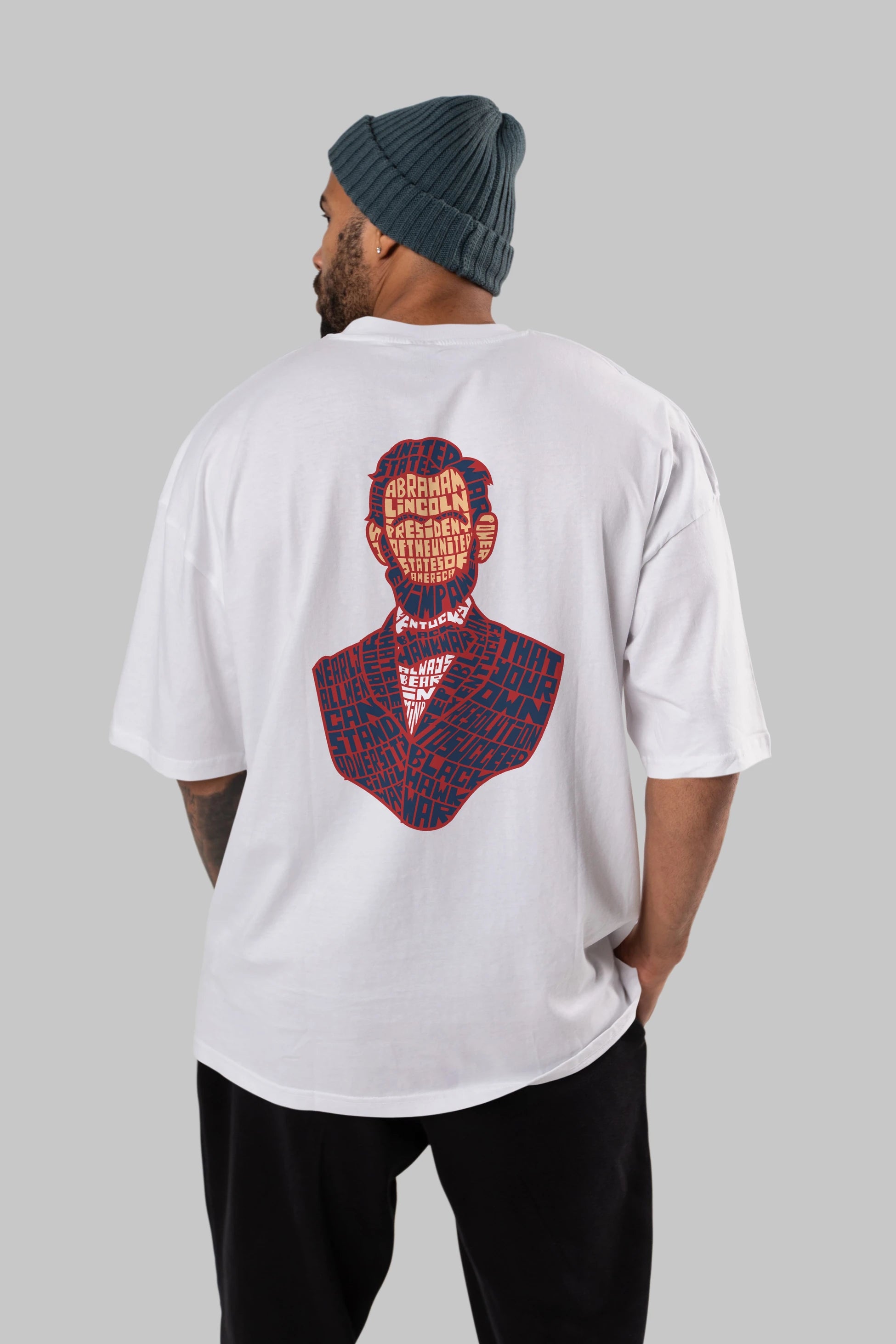 Abraham Lincoln Arka Baskılı Oversize t-shirt %100 pamuk Erkek Kadın Unisex