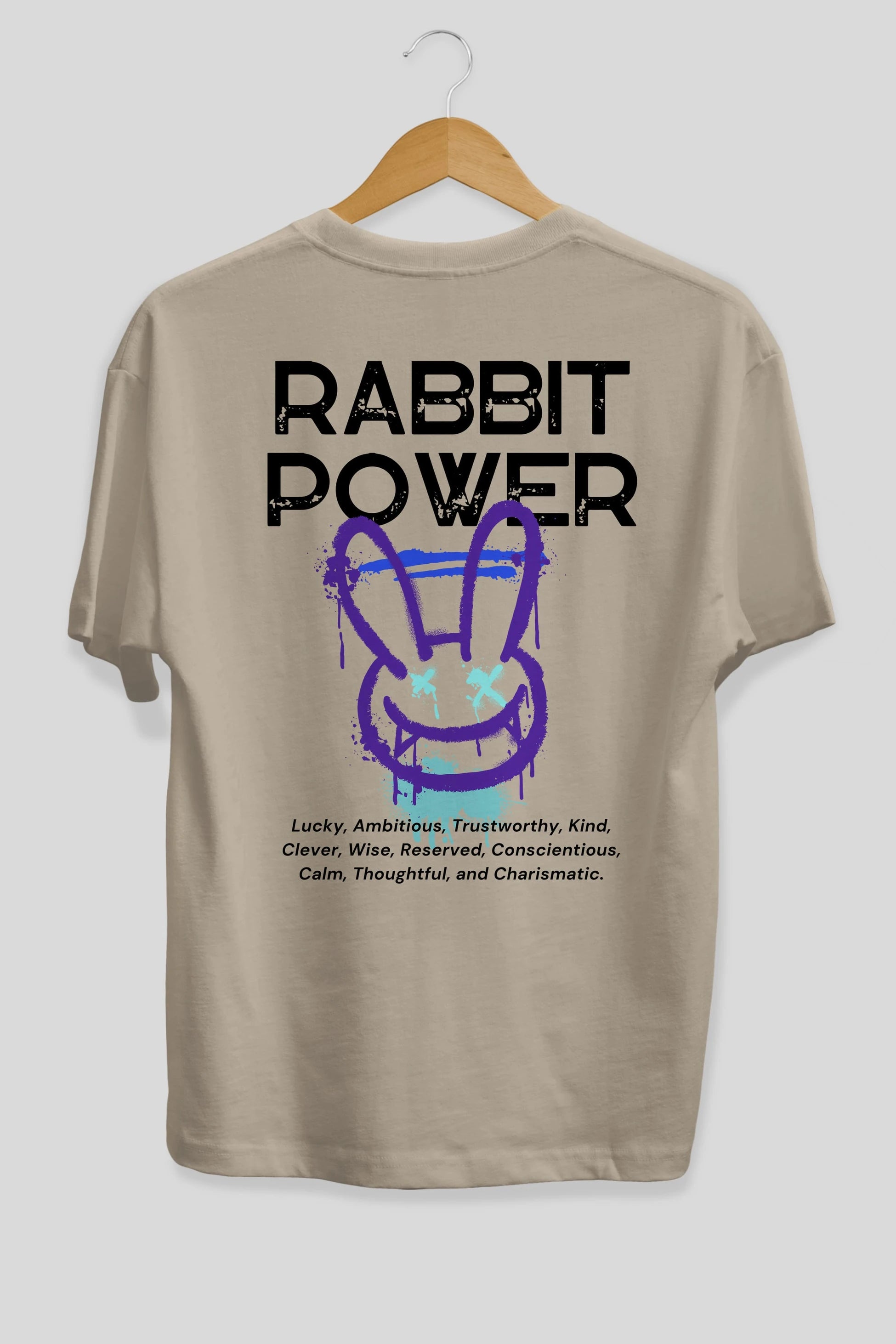 Rabbit Power Yazılı Arka Baskılı Oversize t-shirt Erkek Kadın Unisex