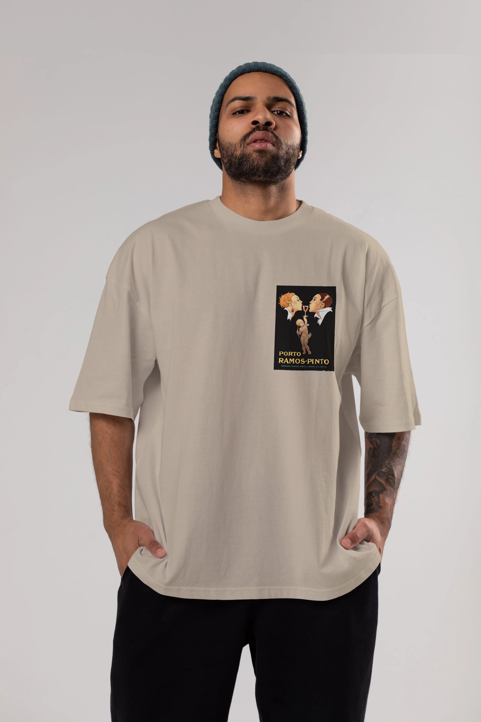 Porto Ramos Pinto Ön Sol Baskılı Oversize t-shirt Erkek Kadın Unisex %100 Pamuk Bisiklet Yaka tişort