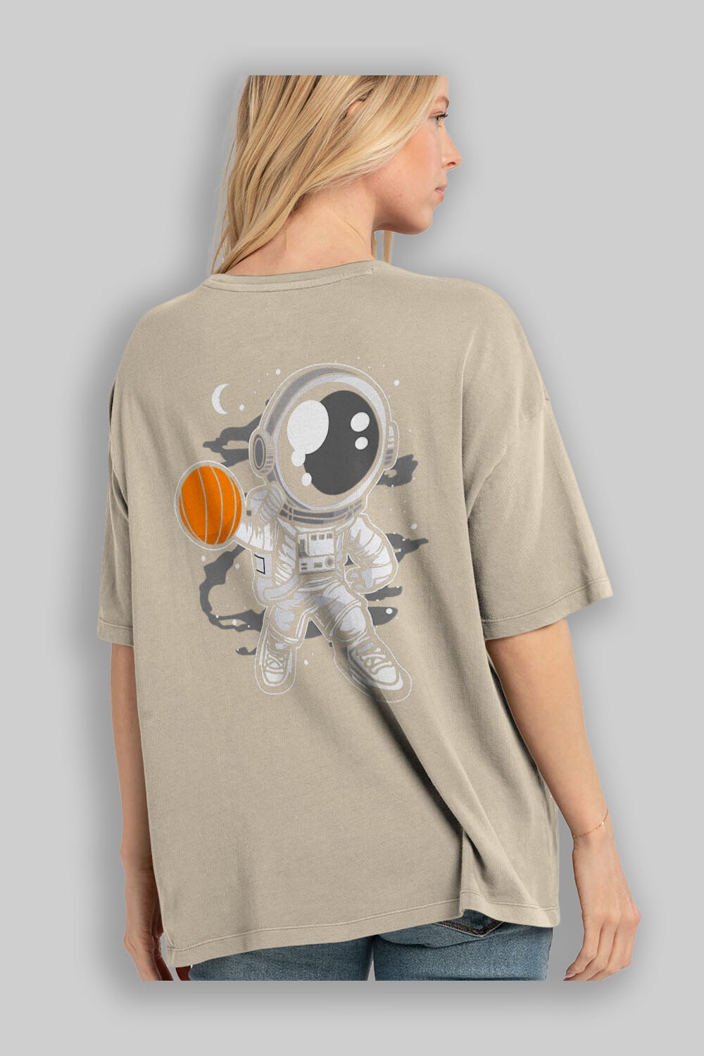 Astronaut Basketball Arka Baskılı Oversize t-shirt Erkek Kadın Unisex