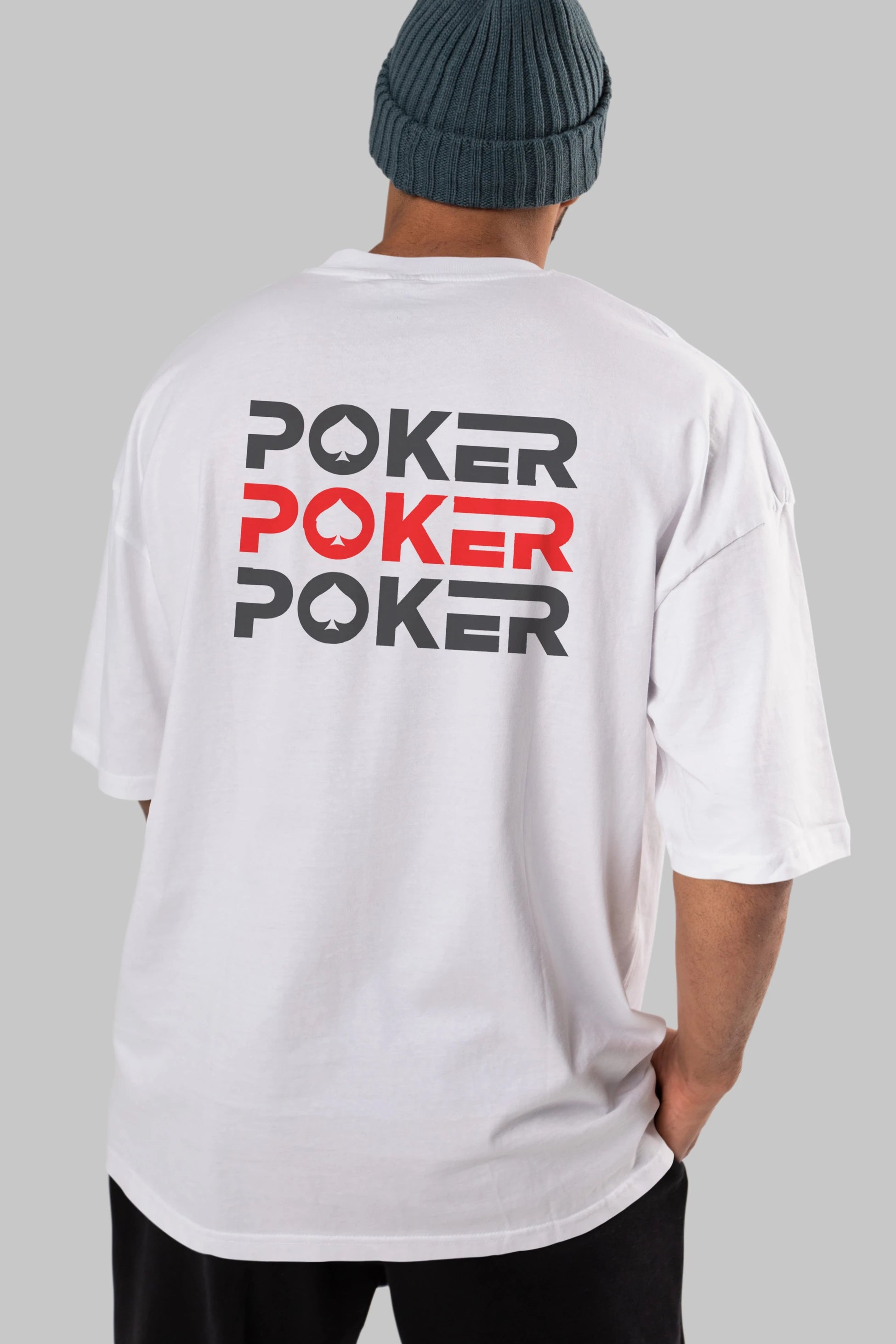 Poker Arka Baskılı Oversize t-shirt Erkek Kadın Unisex