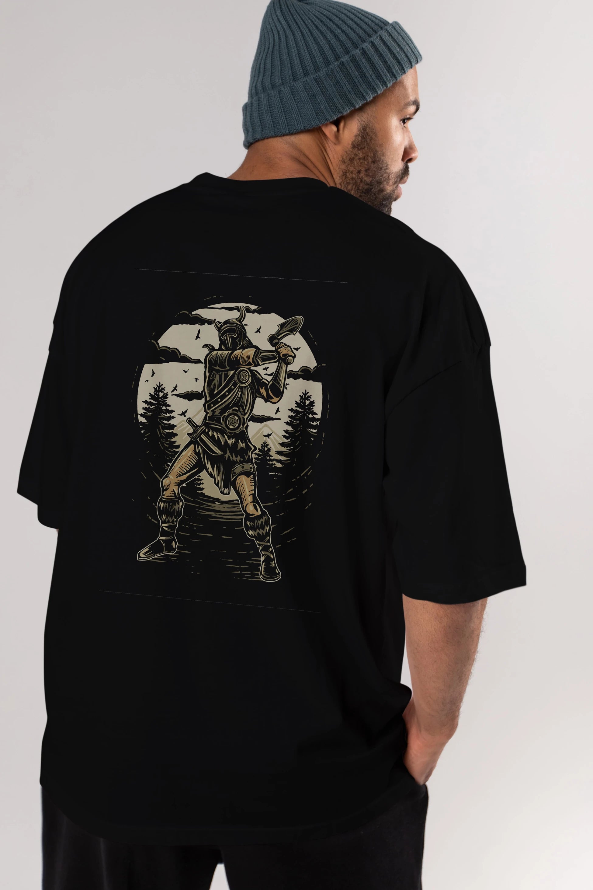Viking Arka Baskılı Oversize t-shirt Erkek Kadın Unisex %100 Pamuk