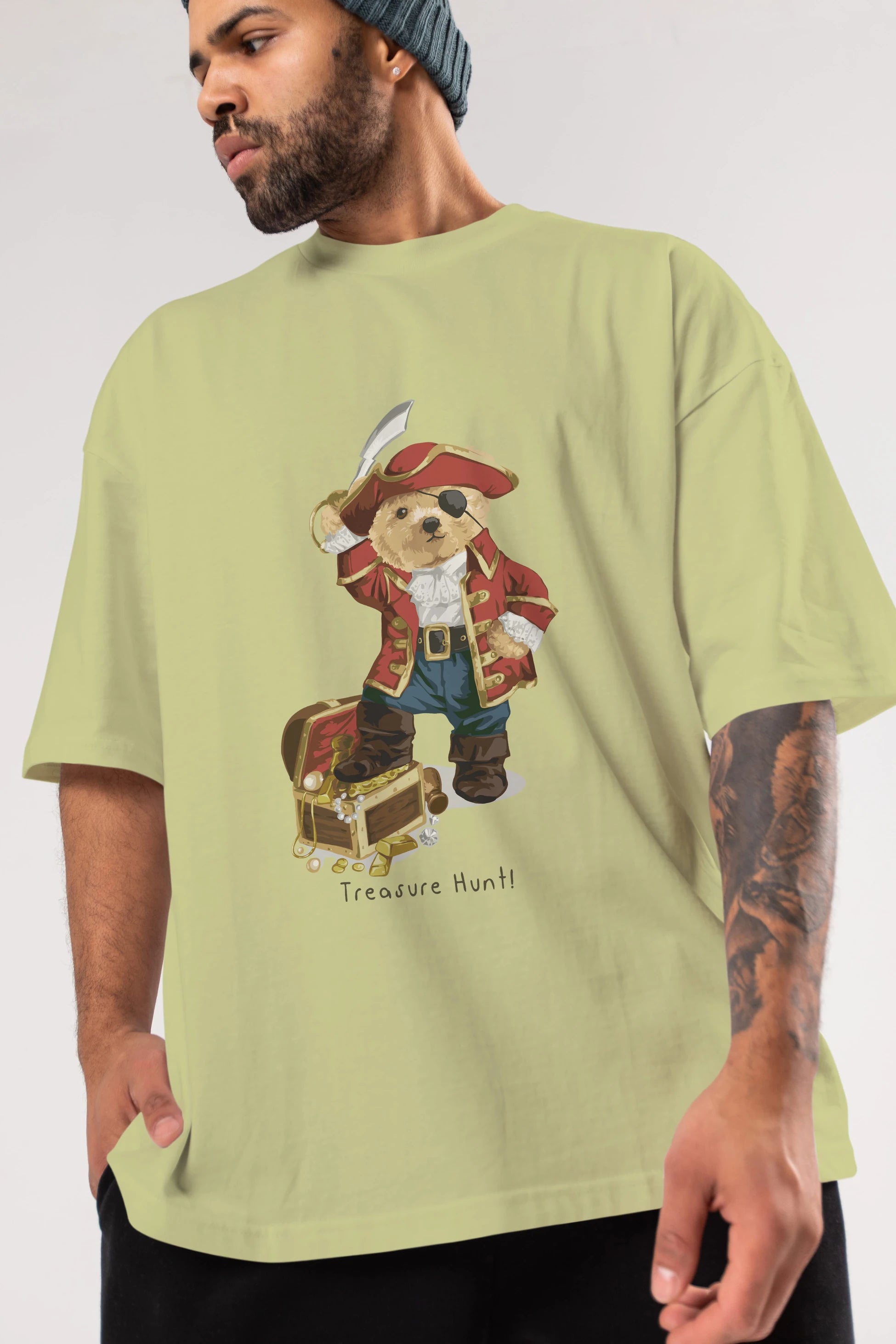 Teddy Bear Treasure Hunt Ön Baskılı Oversize t-shirt Erkek Kadın Unisex %100 Pamuk
