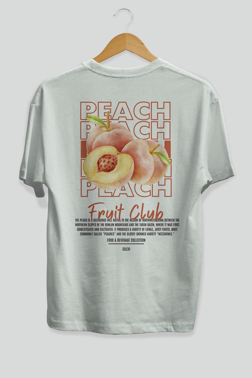 Peach Arka Baskılı Oversize t-shirt Erkek Kadın Pamuk Bisiklet Yaka tişort