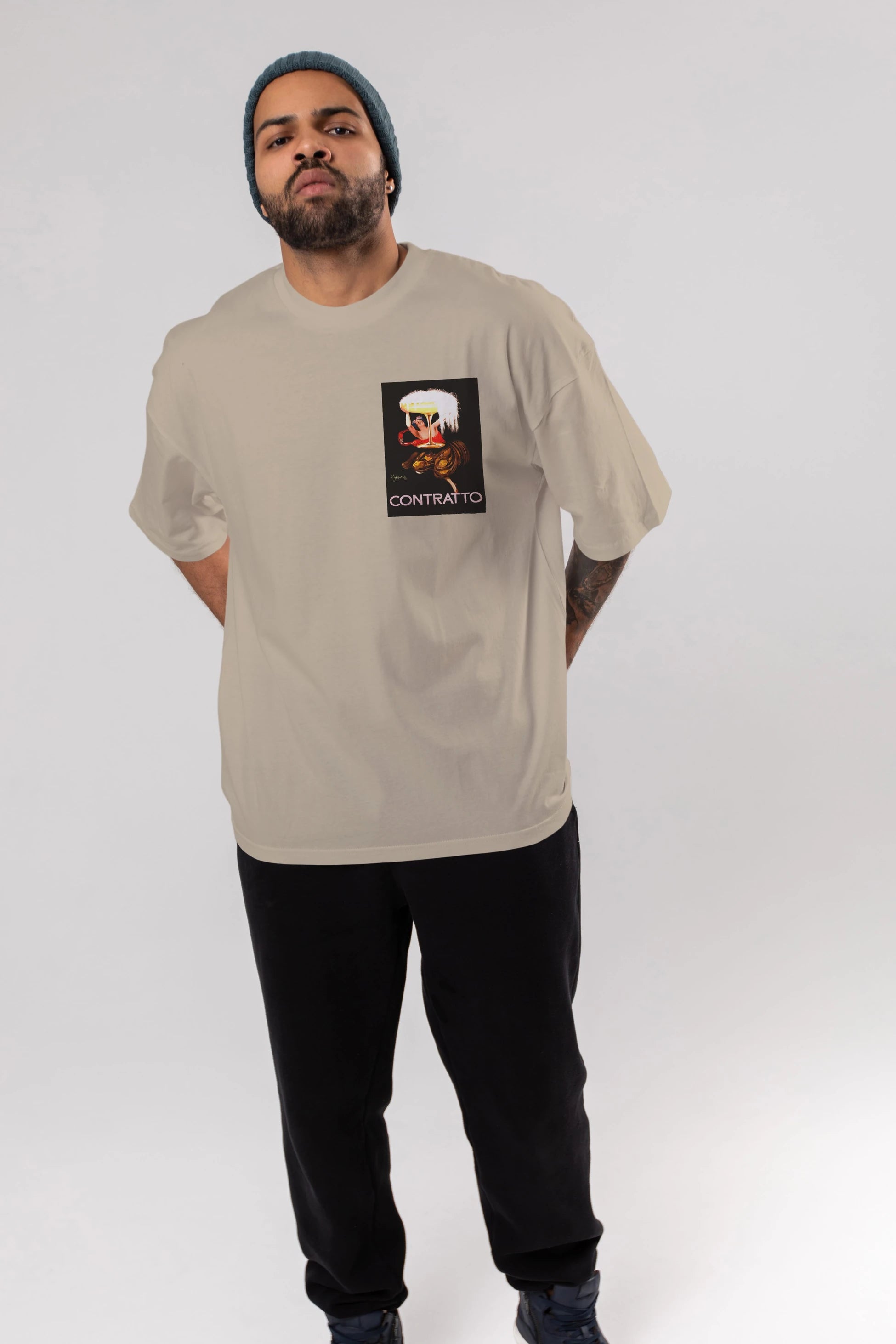 Contratto Ön Sol Baskılı Oversize t-shirt Erkek Kadın Unisex %100 Pamuk Bisiklet Yaka tişort