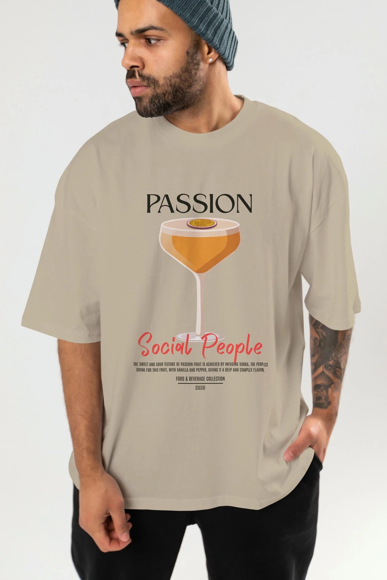 Passion Kokteyl Serisi ön Baskılı Oversize t-shirt Erkek Kadın %100 Pamuk Bisiklet Yaka tişort