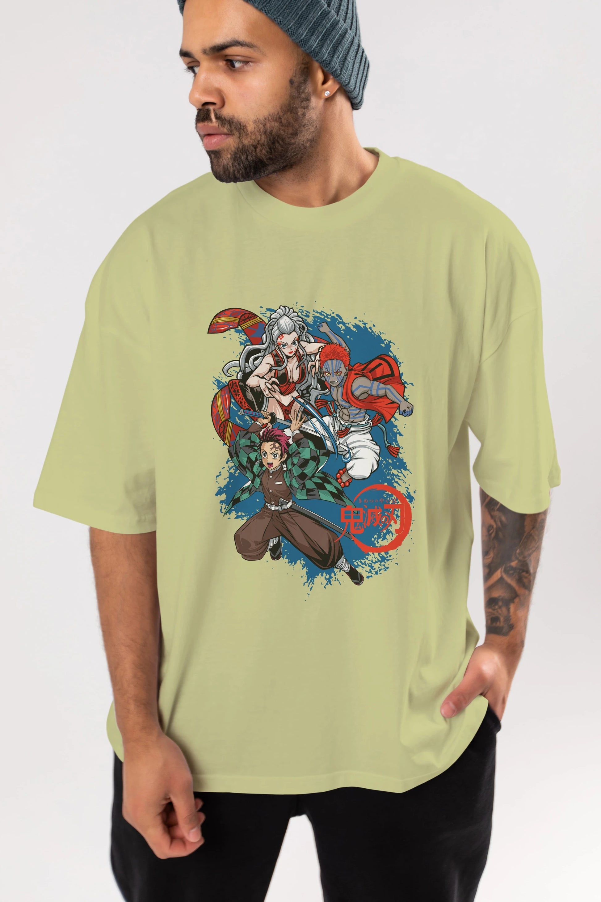 TANJIRO ,AKAZA,DAKI Anime Ön Baskılı Oversize t-shirt %100 pamuk Erkek Kadın Unisex