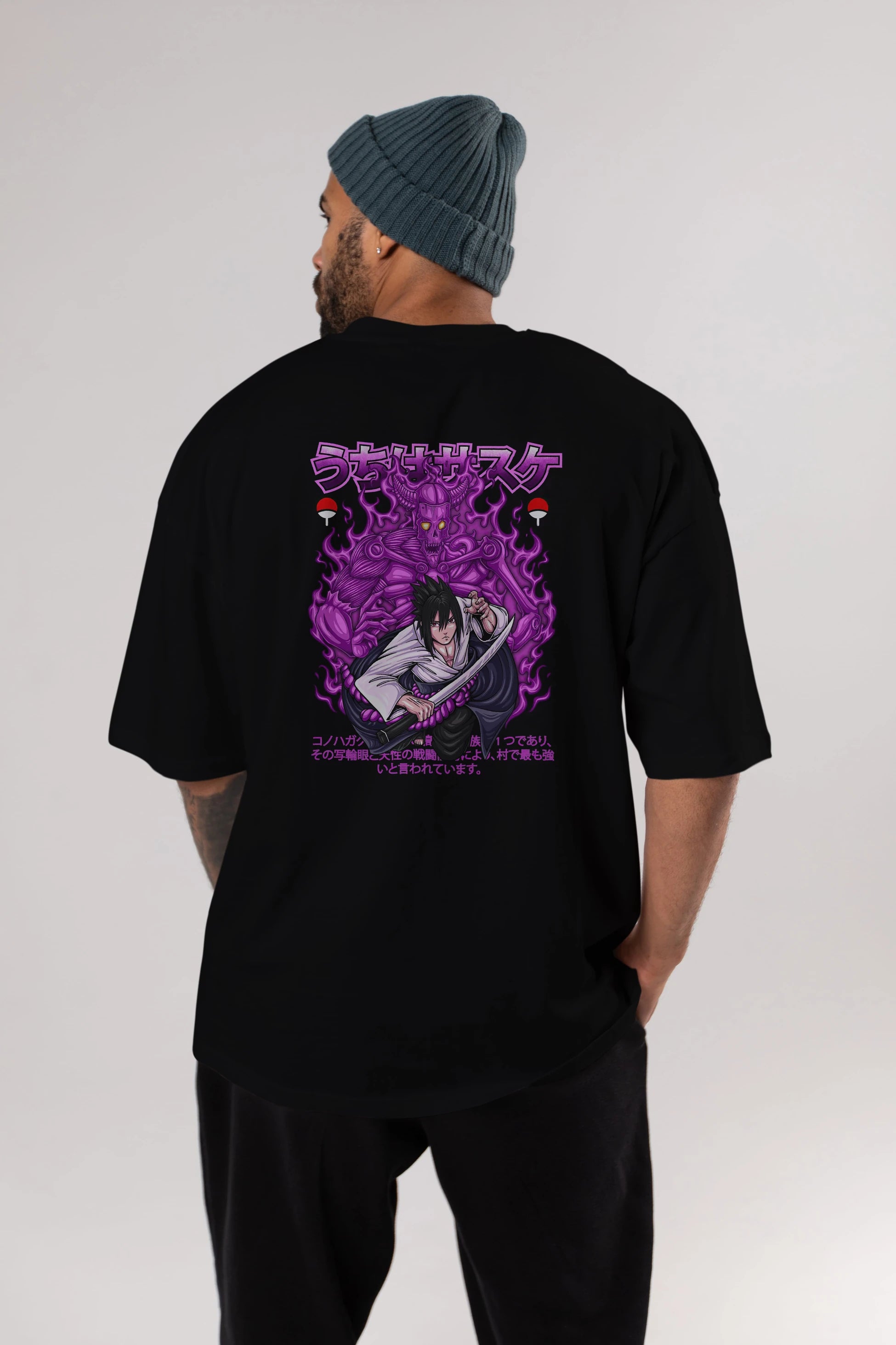 SASUKE UCHIHA NARUTO Anime Arka Baskılı Oversize t-shirt Erkek Kadın Unisex