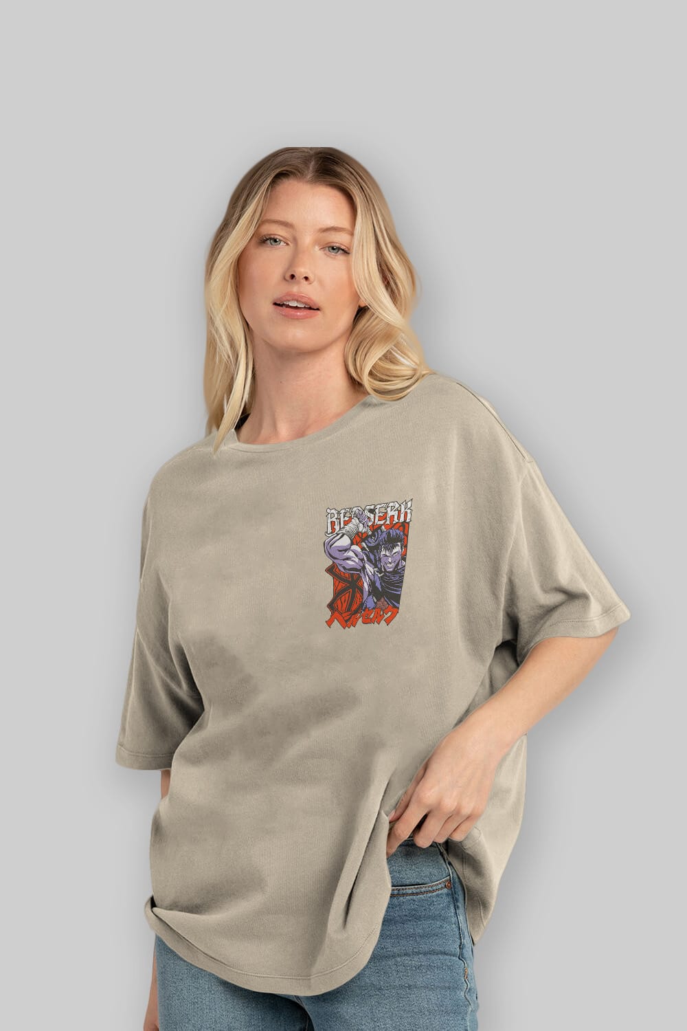 GUTS berserk Ön Sol Baskılı Oversize t-shirt Erkek Kadın Unisex %100 Pamuk Bisiklet Yaka tişort