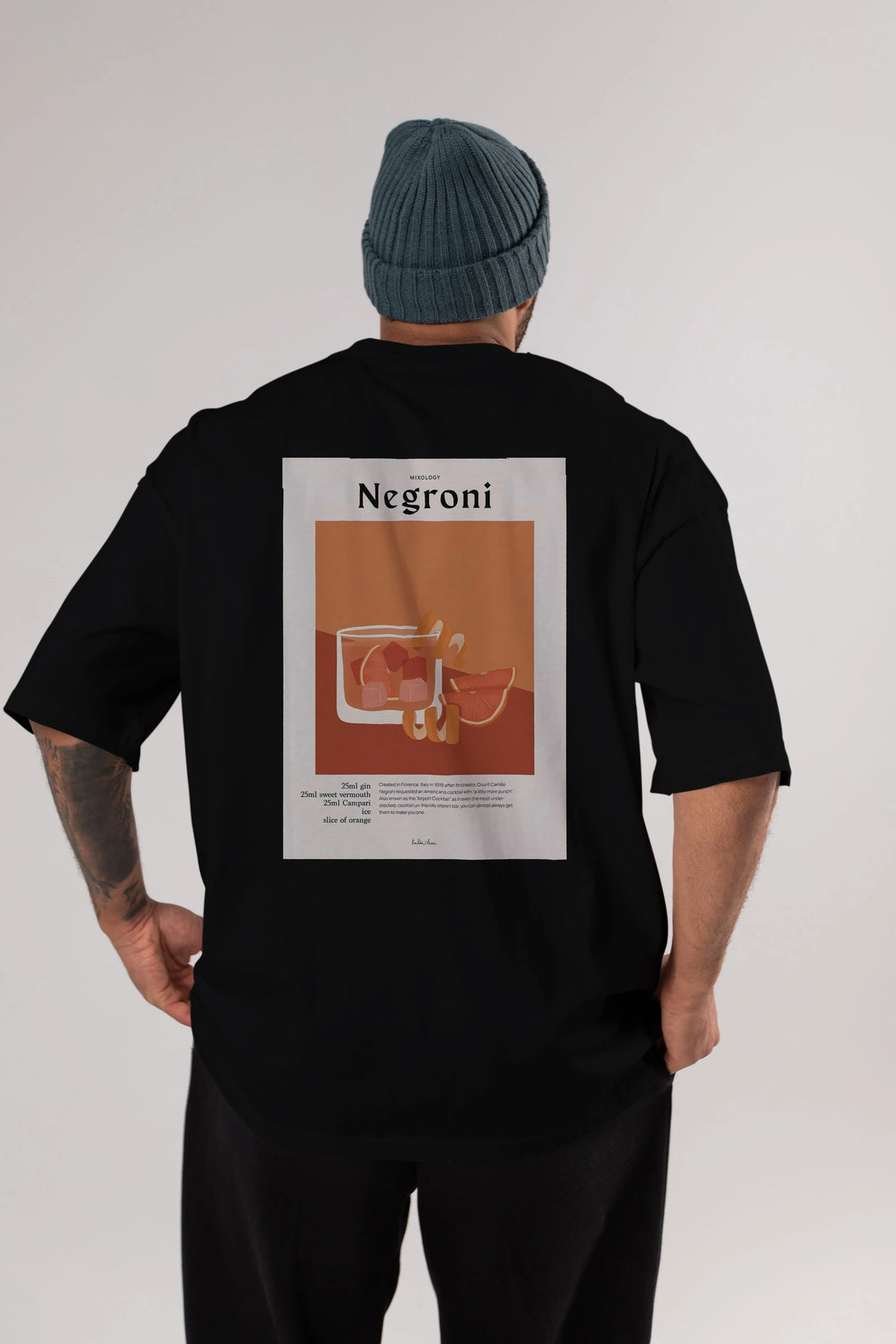 Mixology Negroni Arka Baskılı Oversize t-shirt Erkek Kadın Unisex %100 Pamuk Bisiklet Yaka tişort