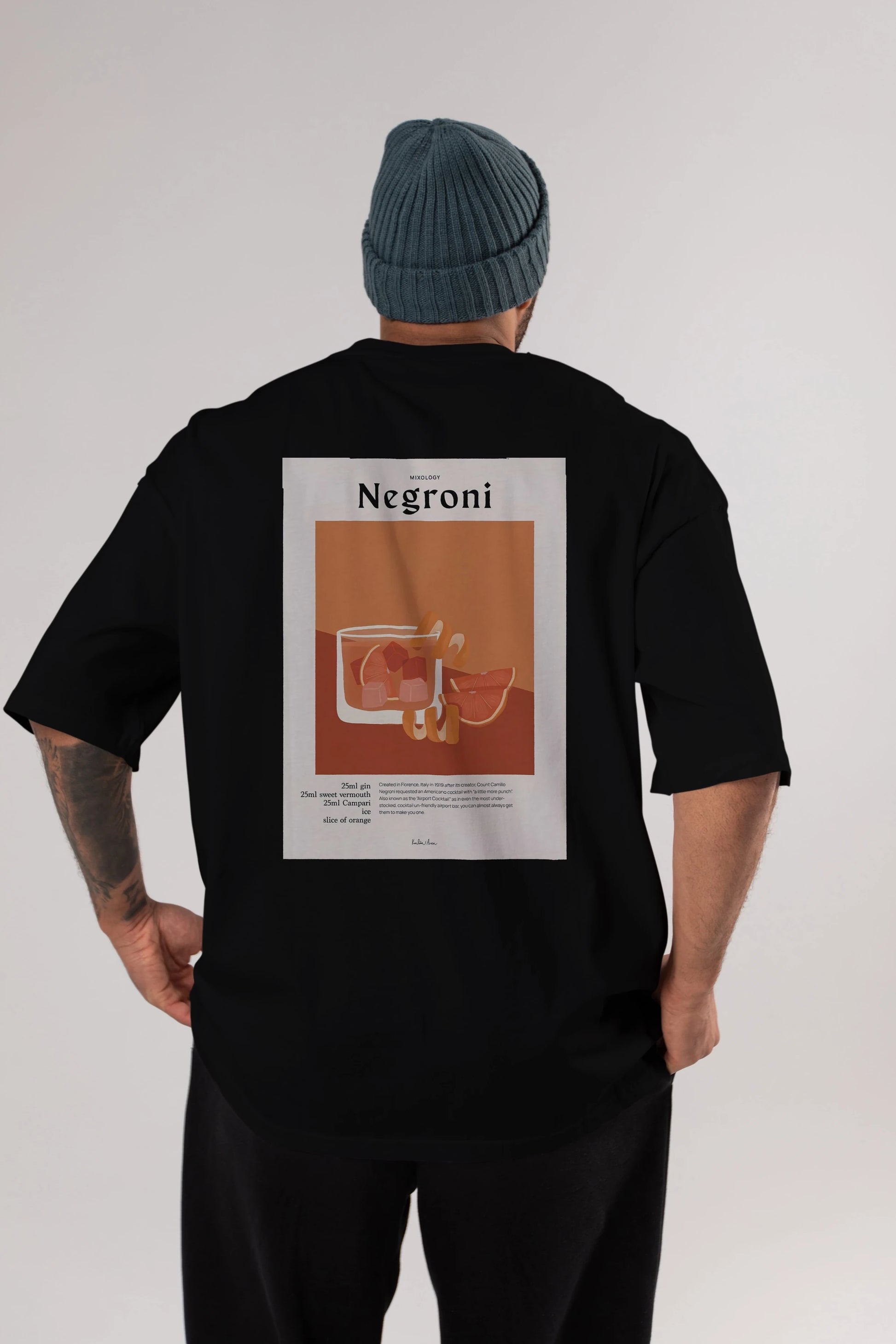 Mixology Negroni Arka Baskılı Oversize t-shirt Erkek Kadın Unisex %100 Pamuk Bisiklet Yaka tişort