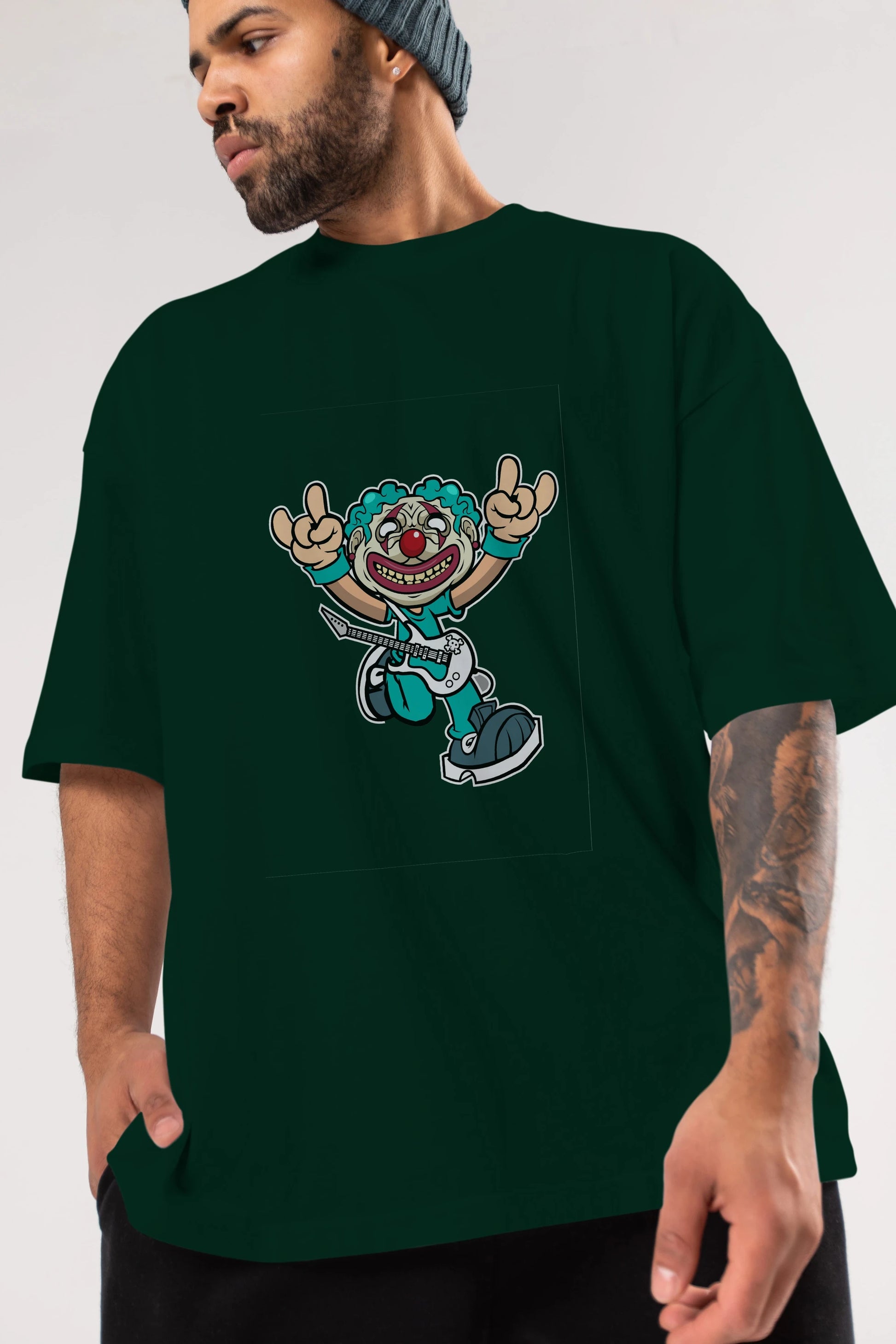 Clown Punk Ön Baskılı Oversize t-shirt Erkek Kadın Unisex %100 Pamuk tişort
