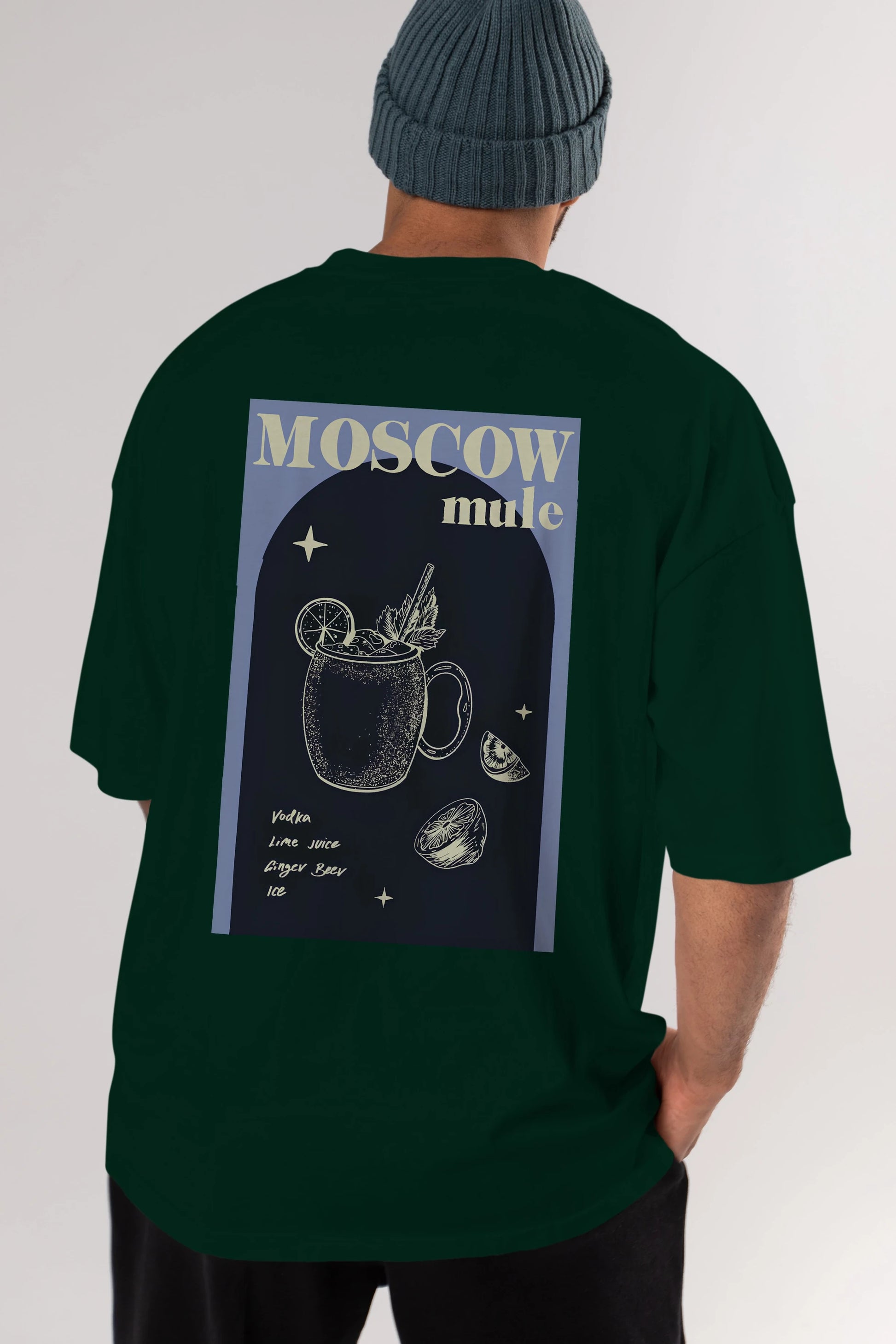 Moscow Mule Arka Baskılı Oversize t-shirt Erkek Kadın Unisex %100 Pamuk Bisiklet Yaka tişort