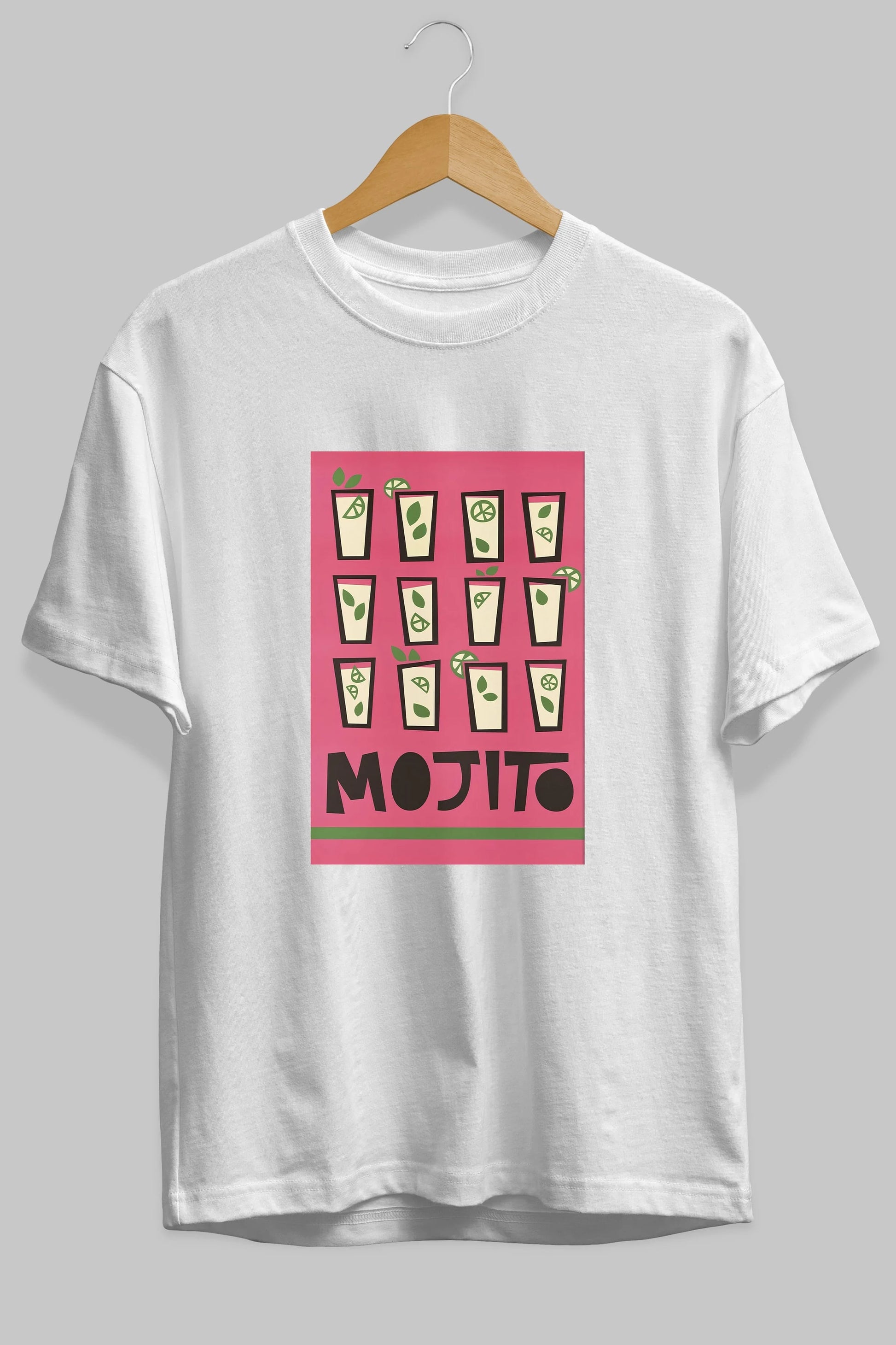 Mojito Ön Baskılı Oversize t-shirt Erkek Kadın Unisex %100 Pamuk Bisiklet Yaka tişort