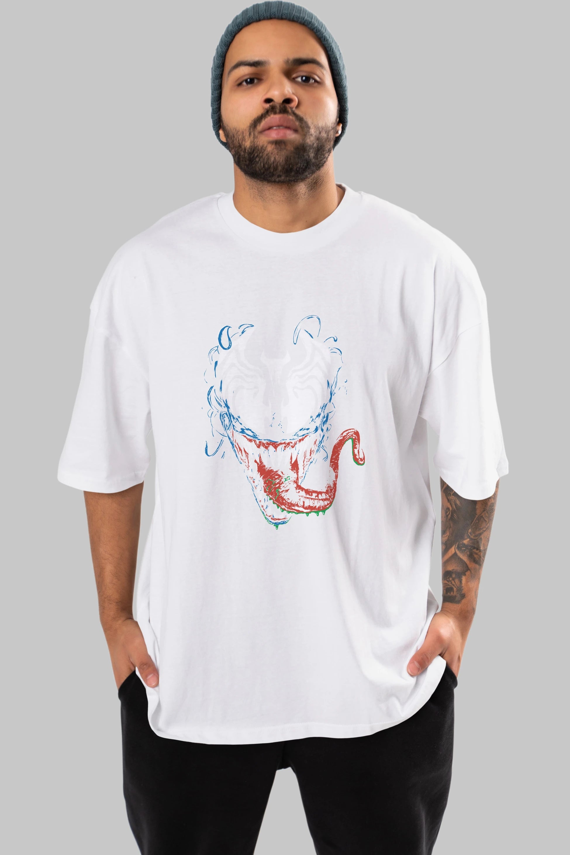 Venom (2) Ön Baskılı Oversize t-shirt Erkek Kadın Unisex %100 Pamuk Bisiklet Yaka tişort