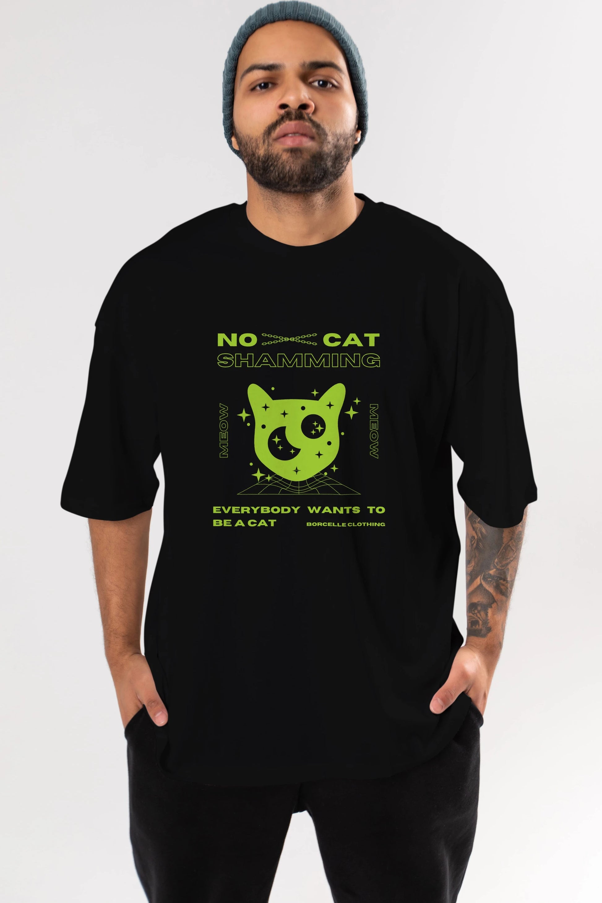 No Cat Shamming Yazılı Ön Baskılı Oversize t-shirt Erkek Kadın Unisex