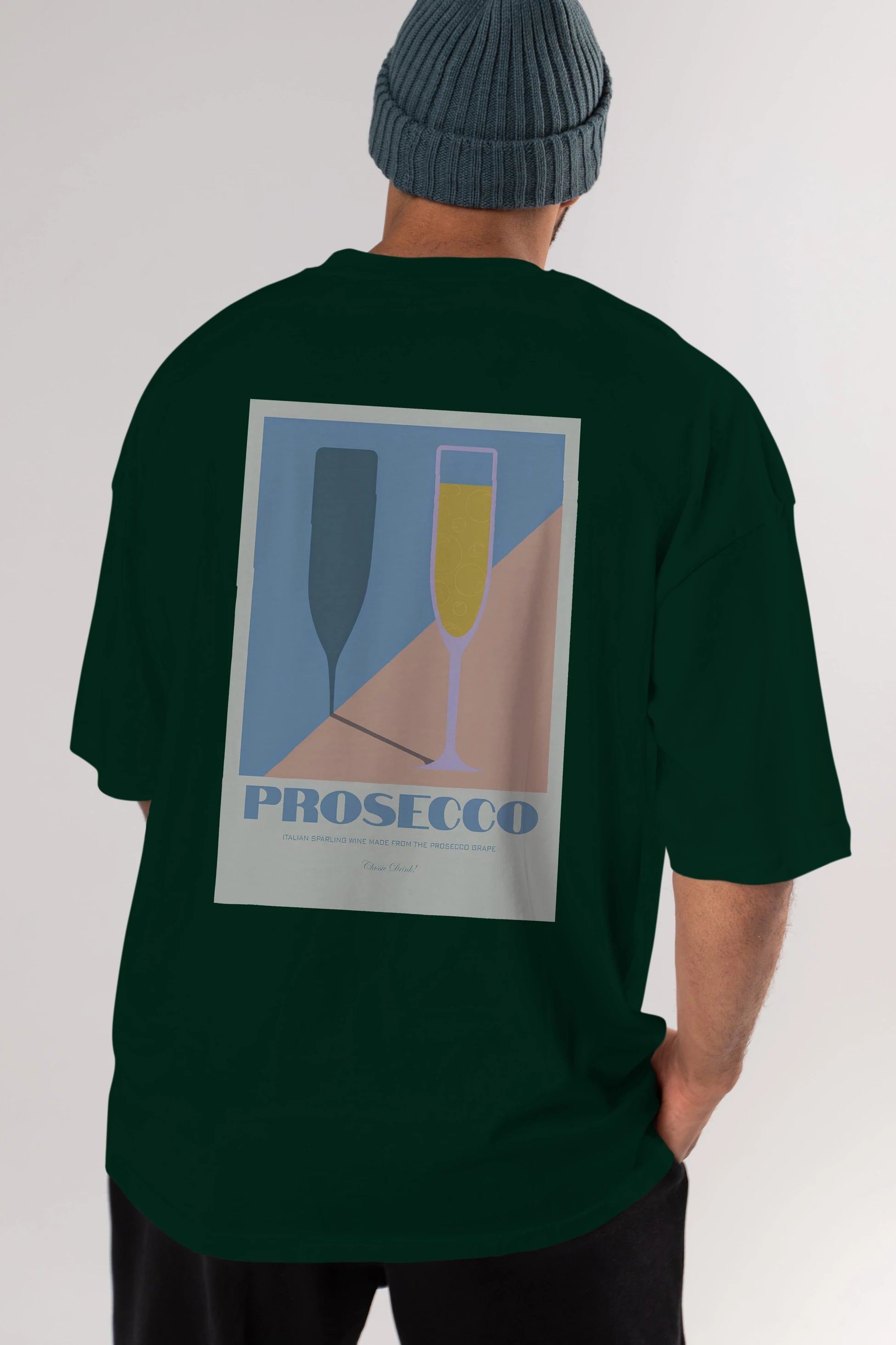 Prosecco Arka Baskılı Oversize t-shirt Erkek Kadın Unisex %100 Pamuk Bisiklet Yaka tişort