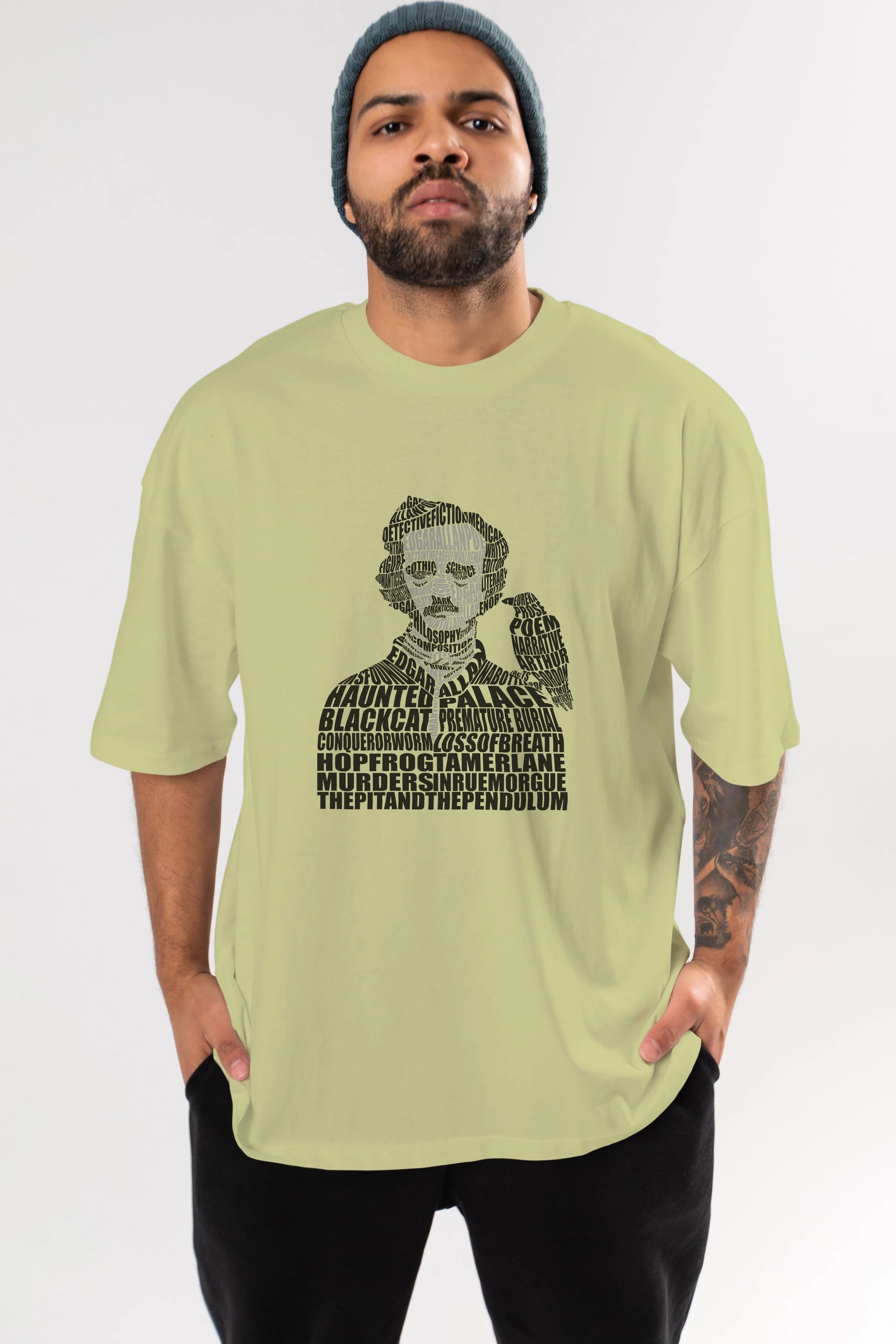 Edgar Alan Poe Calligram Ön Baskılı Oversize t-shirt %100 pamuk Erkek Kadın Unisex