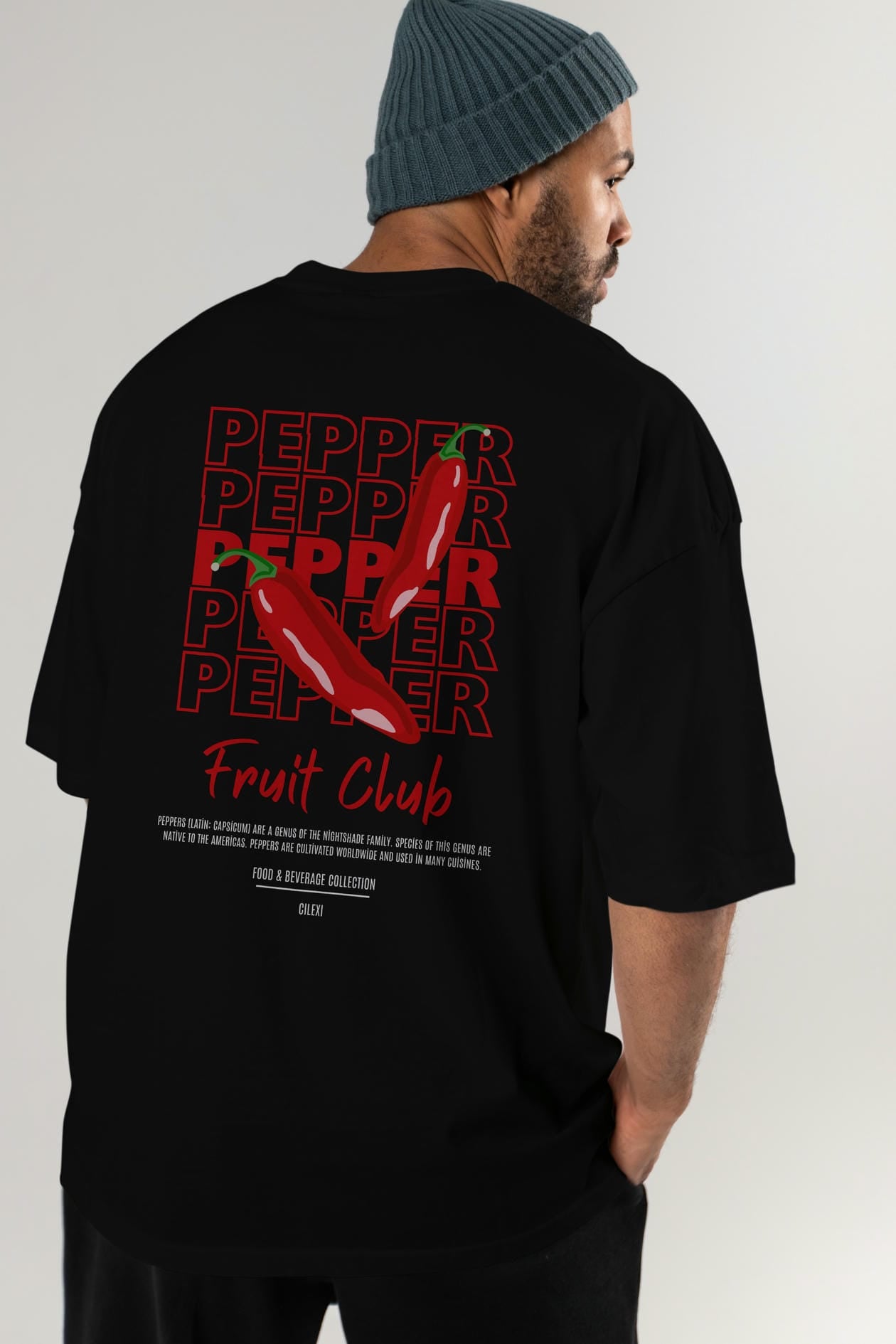 Pepper Arka Baskılı Oversize t-shirt Erkek Kadın Pamuk Bisiklet Yaka tişort