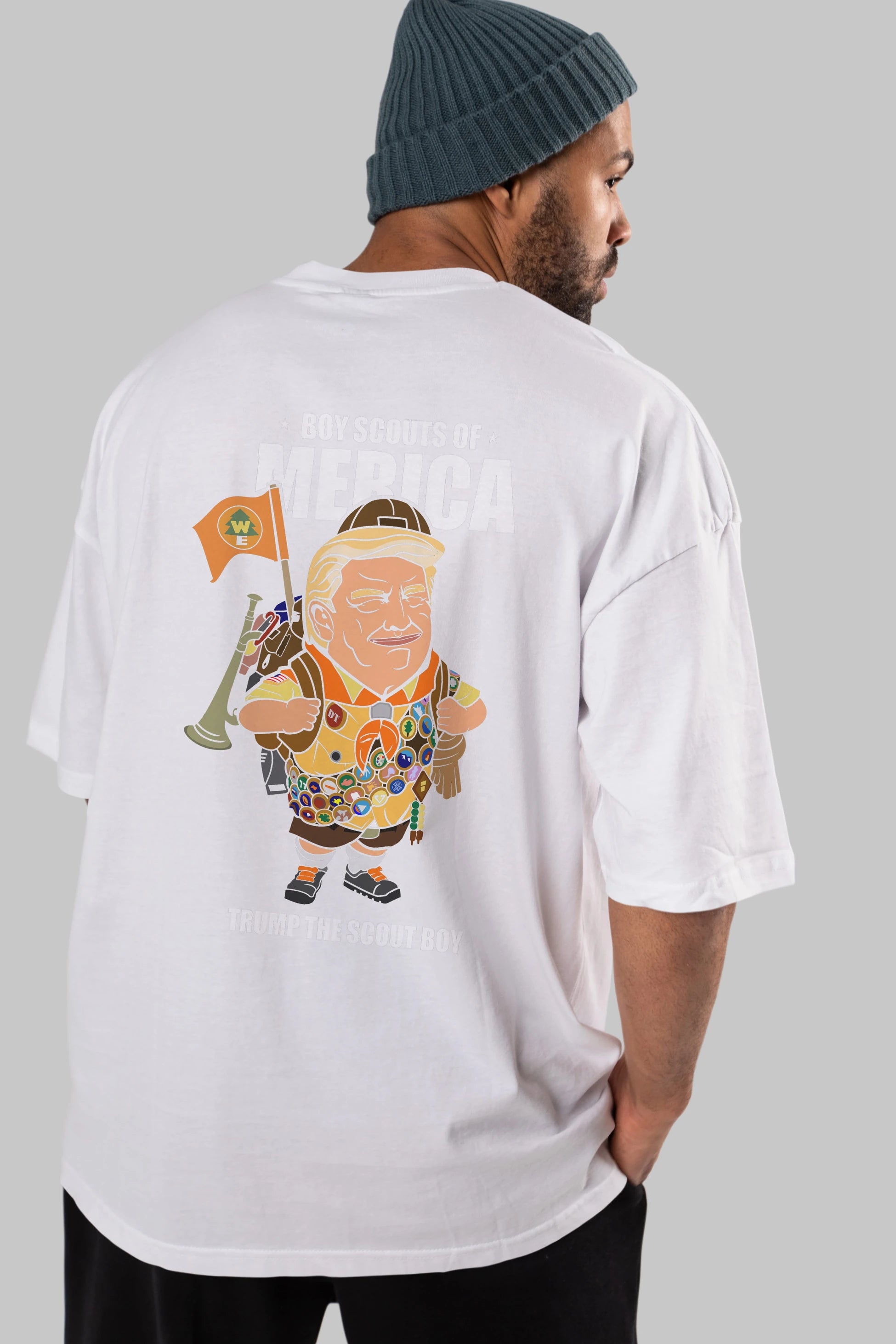 Trump Scout Boy Arka Baskılı Oversize t-shirt Erkek Kadın Unisex %100 Pamuk tişort