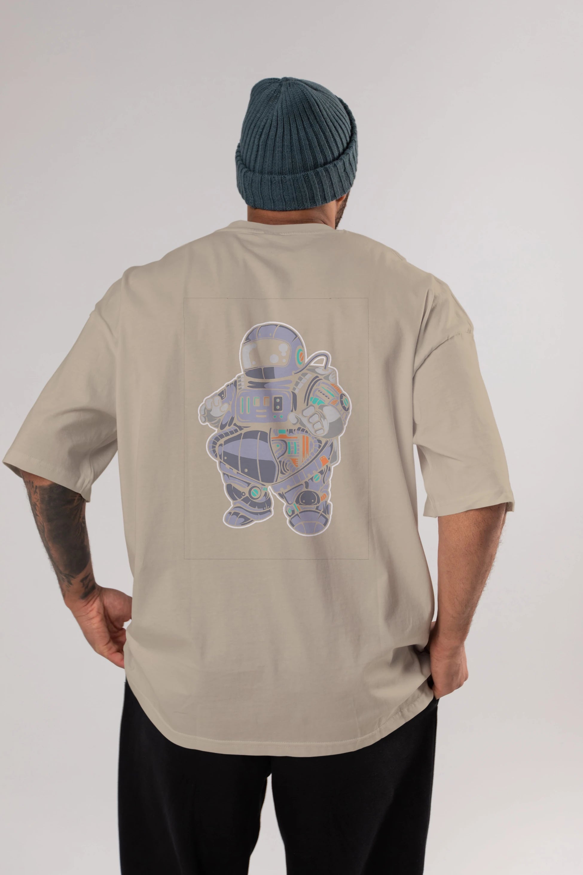 Fat Astronaut Robot Arka Baskılı Oversize t-shirt Erkek Kadın Unisex