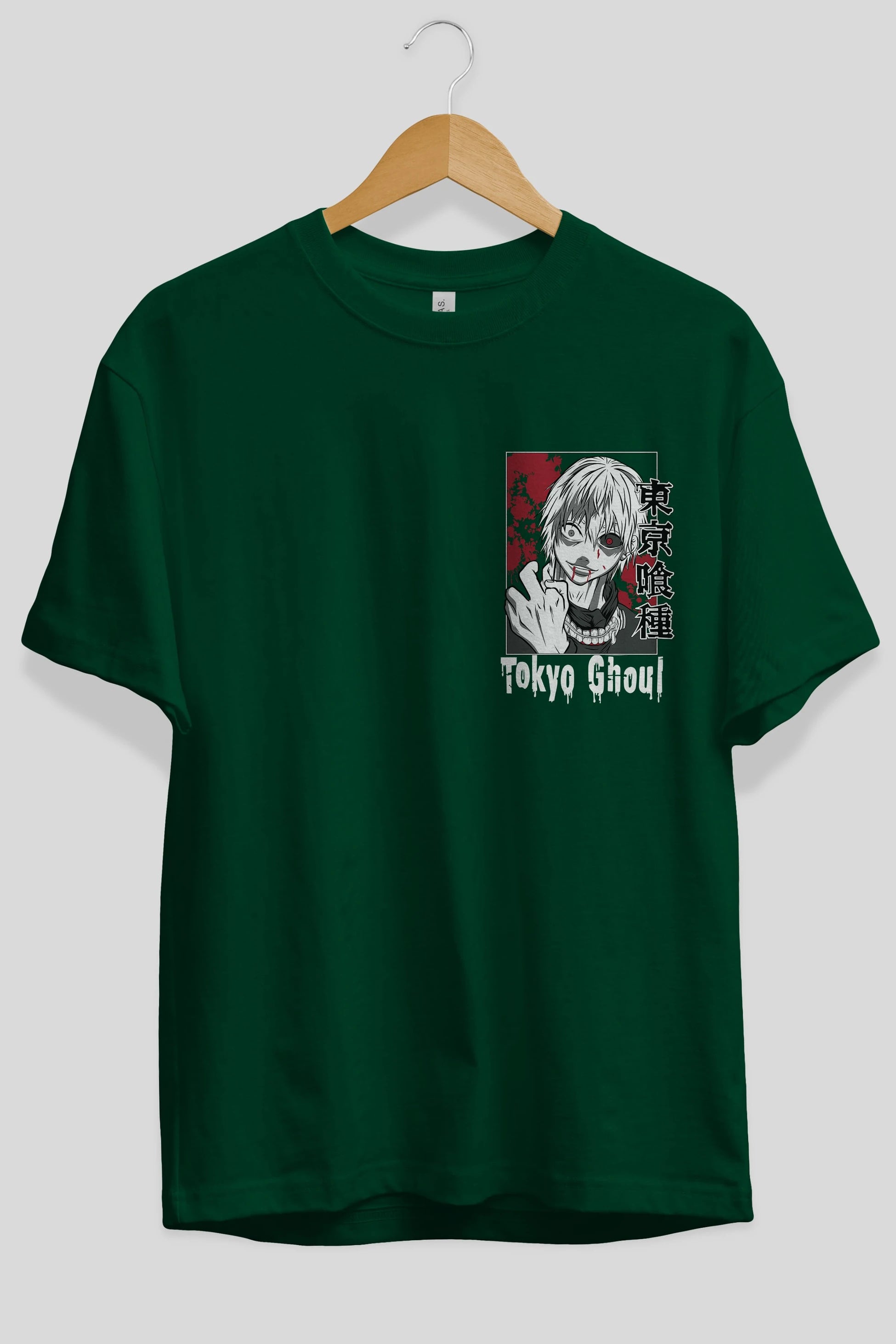 Kaneki Ken TOKYO GHOUL Ön Sol Baskılı Oversize t-shirt Erkek Kadın Unisex %100 Pamuk Bisiklet Yaka tişort