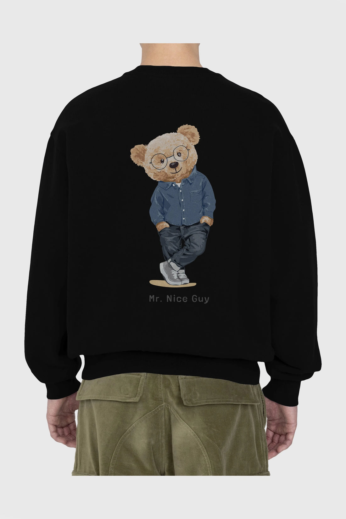 Teddy Bear Mr. Nice Guy Arka Baskılı Oversize Sweatshirt Erkek Kadın Unisex