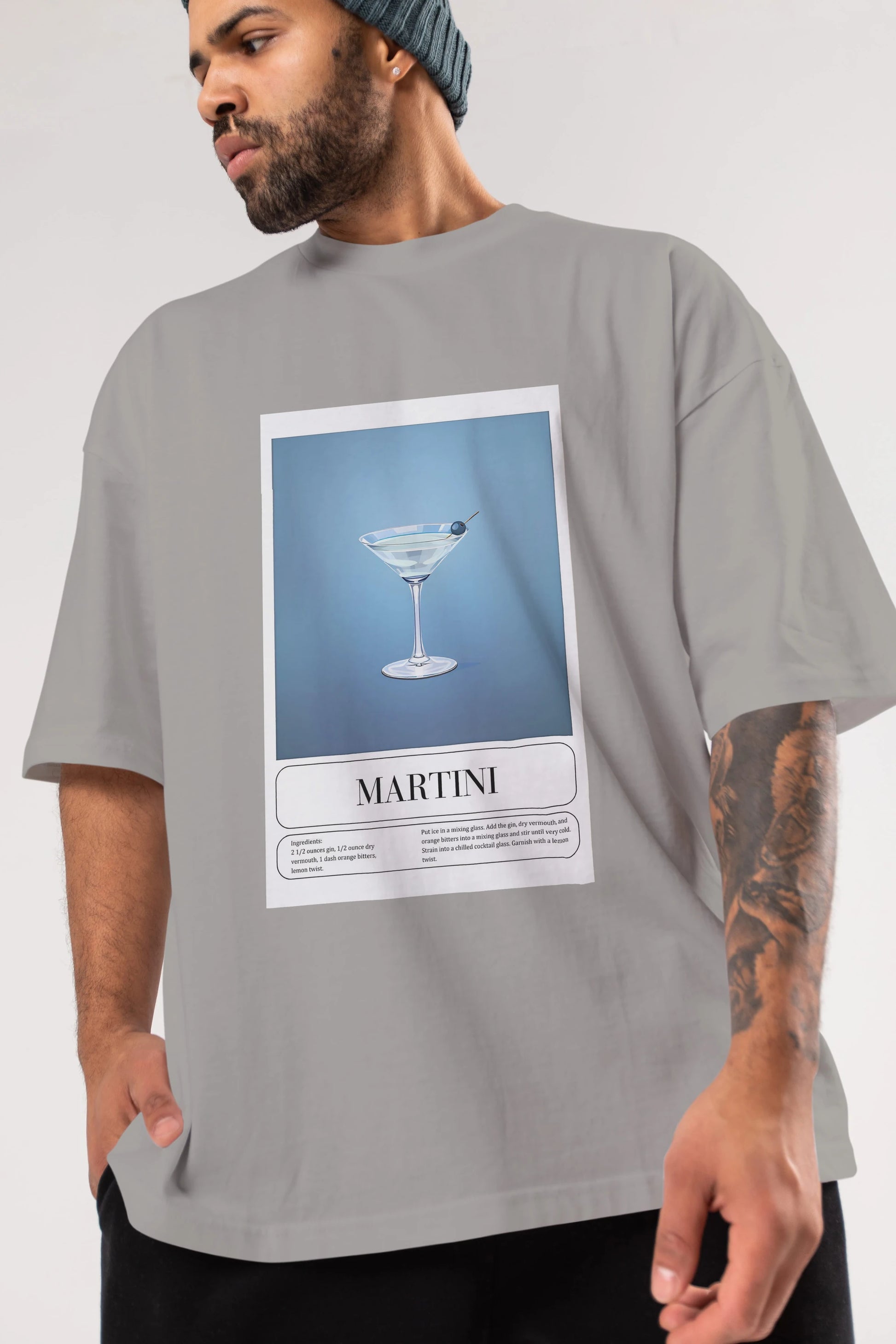 Martini Ön Baskılı Oversize t-shirt Erkek Kadın Unisex %100 Pamuk Bisiklet Yaka tişort