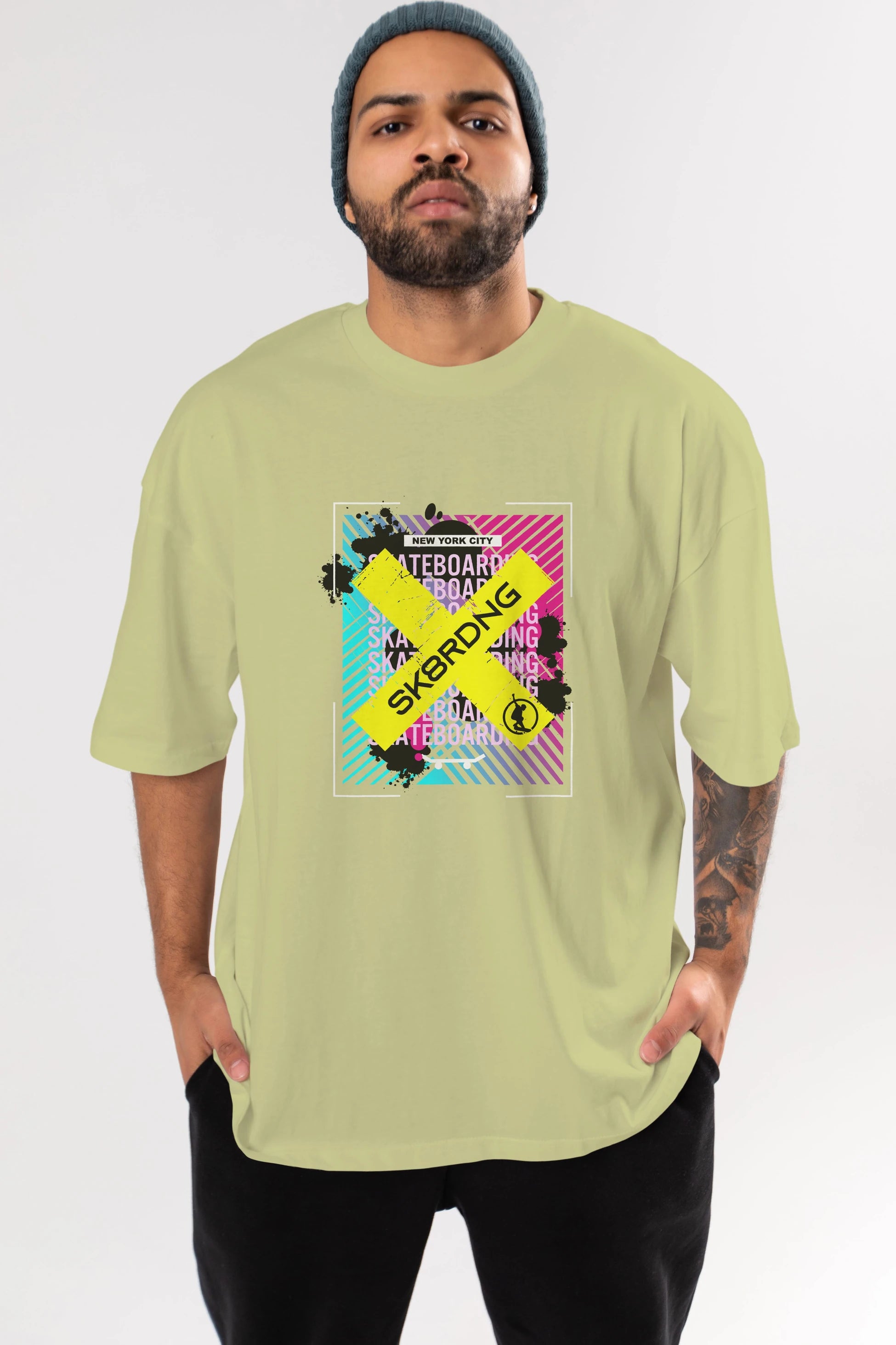 Skatebording Ön Baskılı Oversize t-shirt Erkek Kadın Unisex