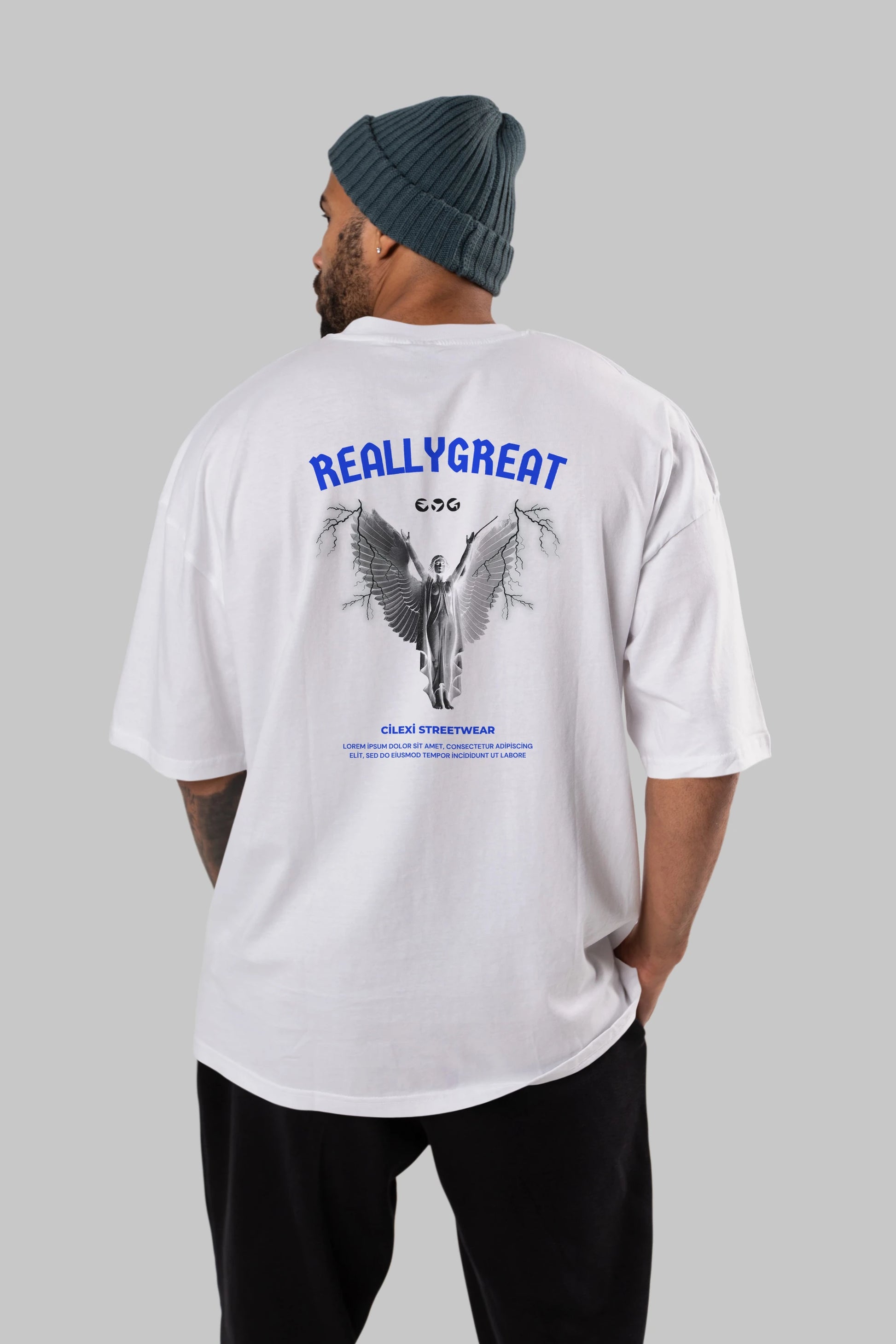 Reallygreat Angel Arka Baskılı Oversize t-shirt Erkek Kadın Unisex