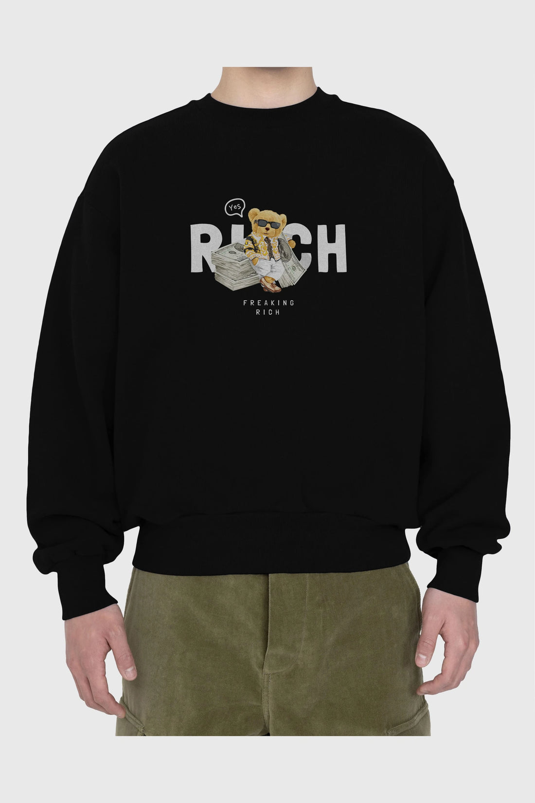 Teddy Bear Freakıng Rich Ön Baskılı Oversize Sweatshirt Erkek Kadın Unisex