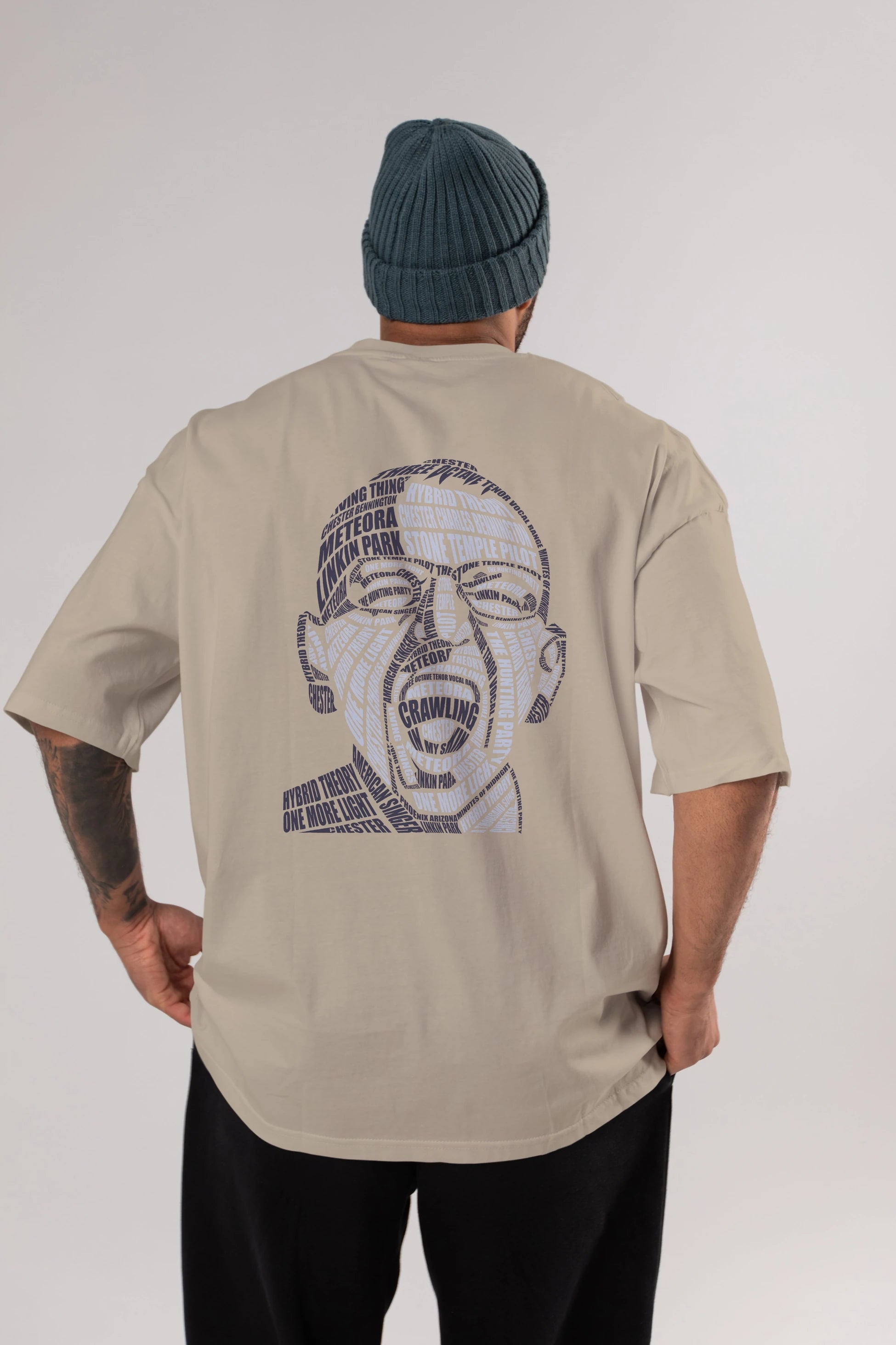 Chester Bennington Calligram Arka Baskılı Oversize t-shirt %100 pamuk Erkek Kadın Unisex