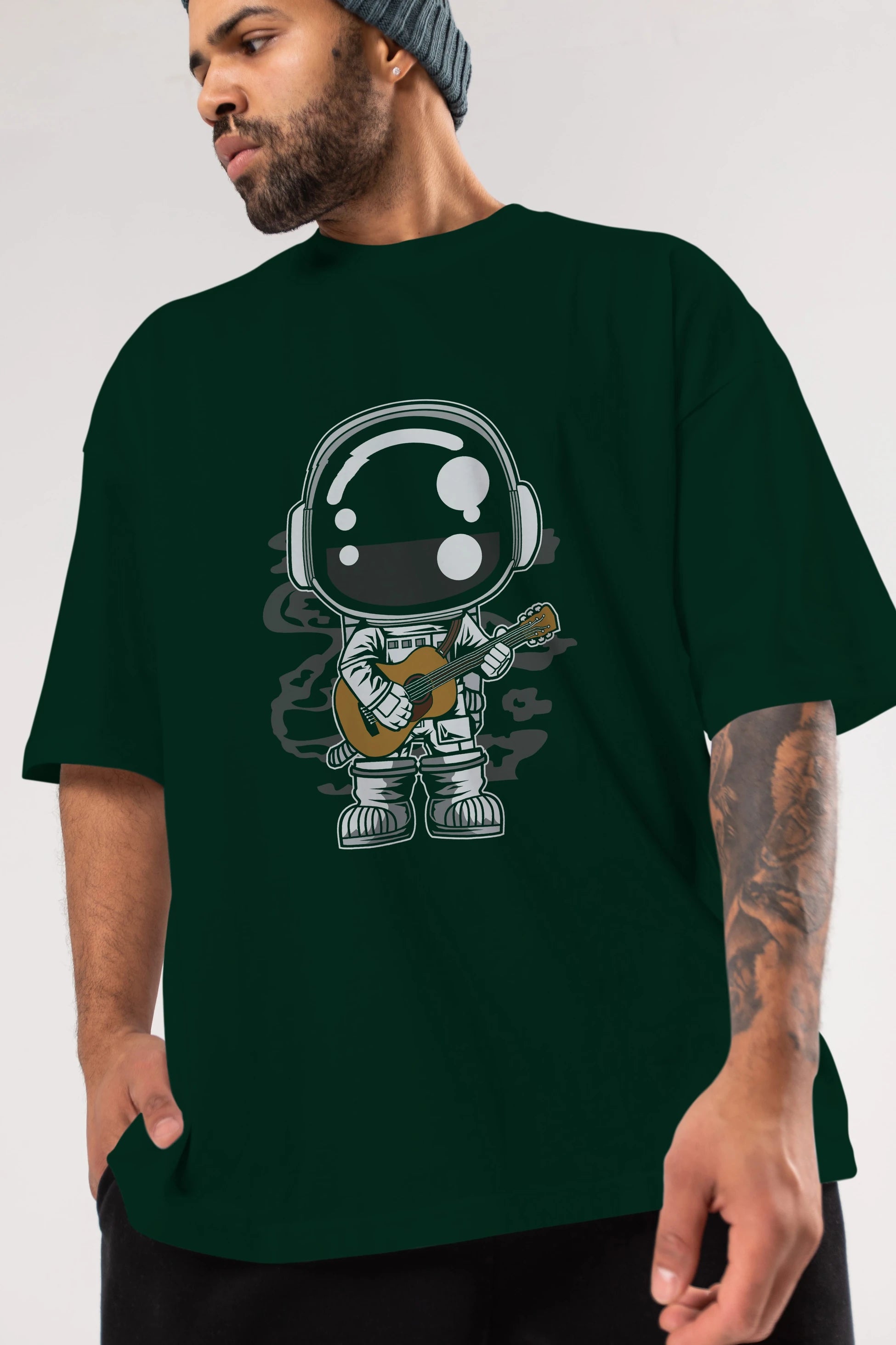 Astronaut Acoustic Guitar Ön Baskılı Oversize t-shirt Erkek Kadın Unisex