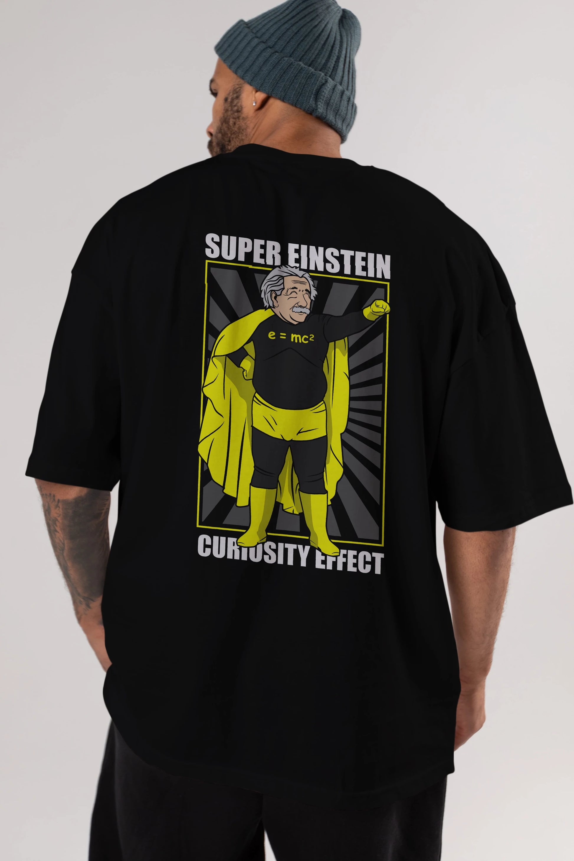 Super Einsten Arka Baskılı Oversize t-shirt Erkek Kadın Unisex %100 Pamuk tişort