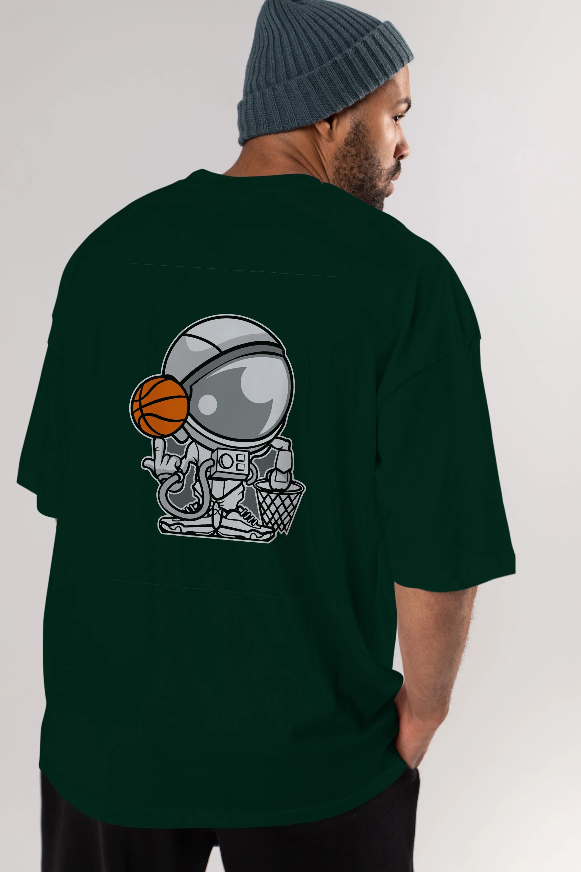 Astronaut Basketball Arka Baskılı Oversize t-shirt Erkek Kadın Unisex %100 Pamuk tişort