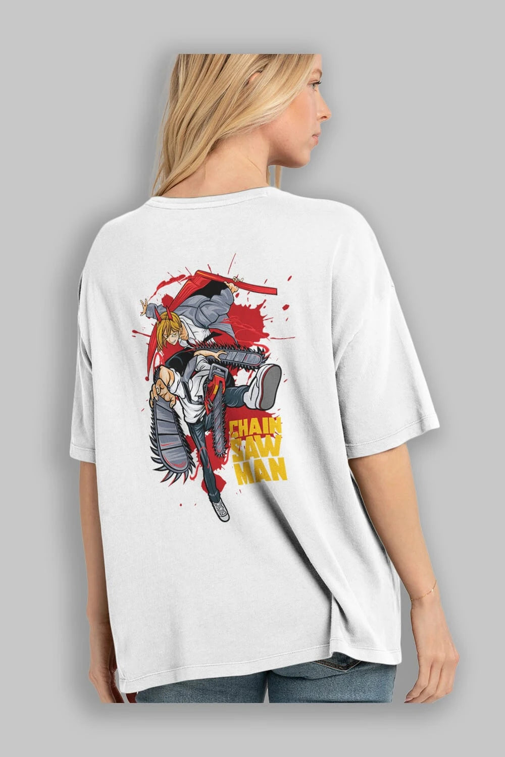 DENJI and POWER Anime Arka Baskılı Oversize t-shirt Erkek Kadın Unisex