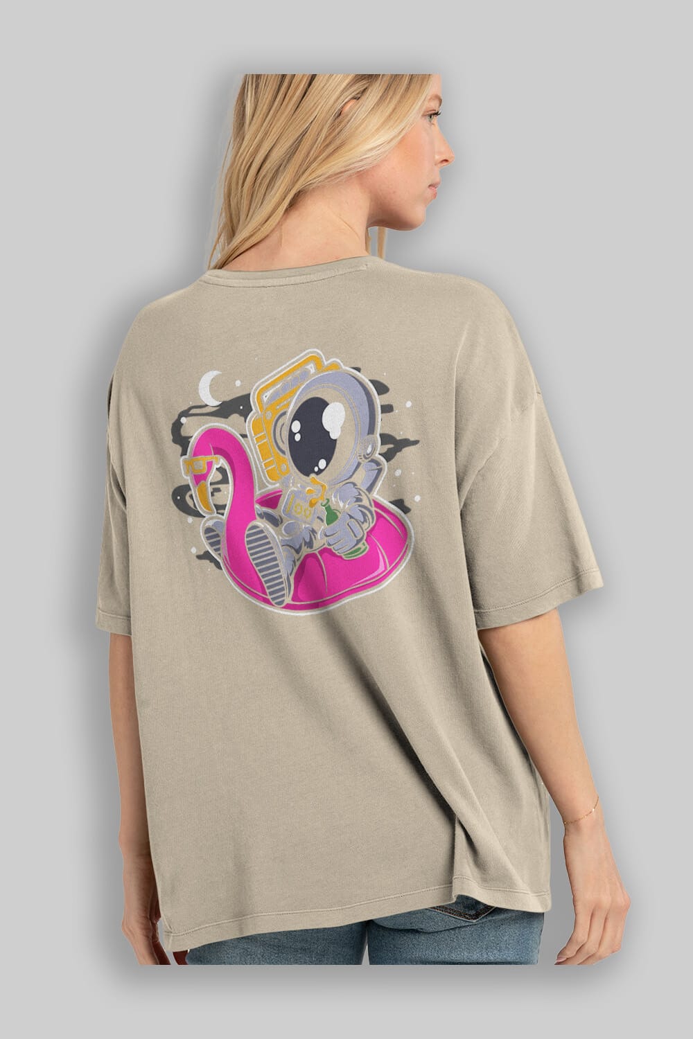 Astronaut Floaties Ballon Arka Baskılı Oversize t-shirt Erkek Kadın Unisex
