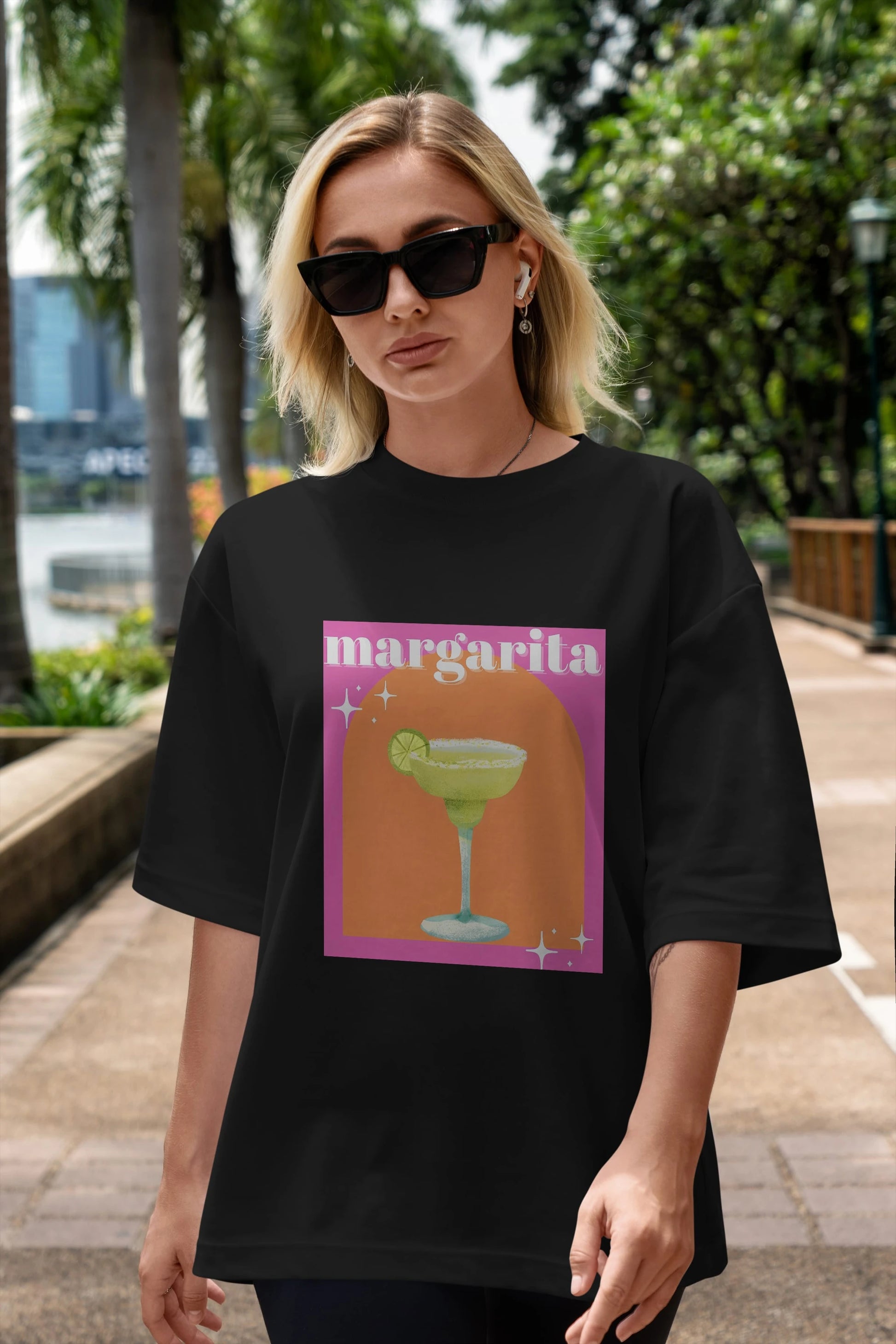 Margarita 7 Ön Baskılı Oversize t-shirt Erkek Kadın Unisex %100 Pamuk Bisiklet Yaka tişort