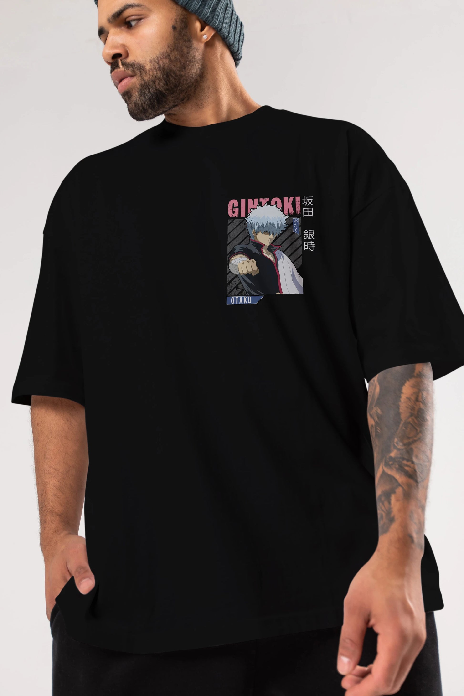 Gintoki Sakata GINTAMA 2 Ön Sol Baskılı Oversize t-shirt Erkek Kadın Unisex %100 Pamuk Bisiklet Yaka tişort